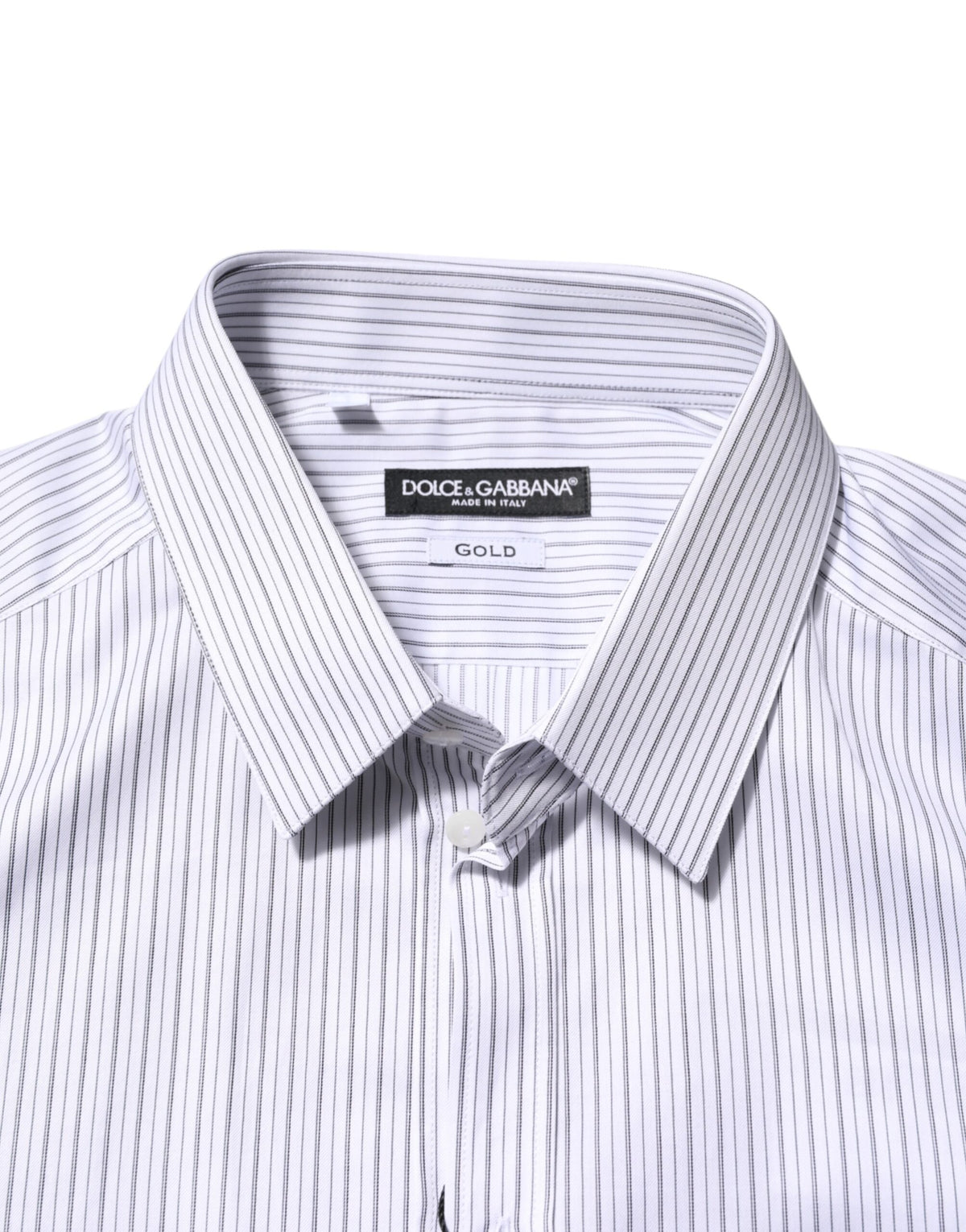 Dolce & Gabbana White Stripes Long Sleeves GOLD Dress Men's Shirt (Pre-Owned)