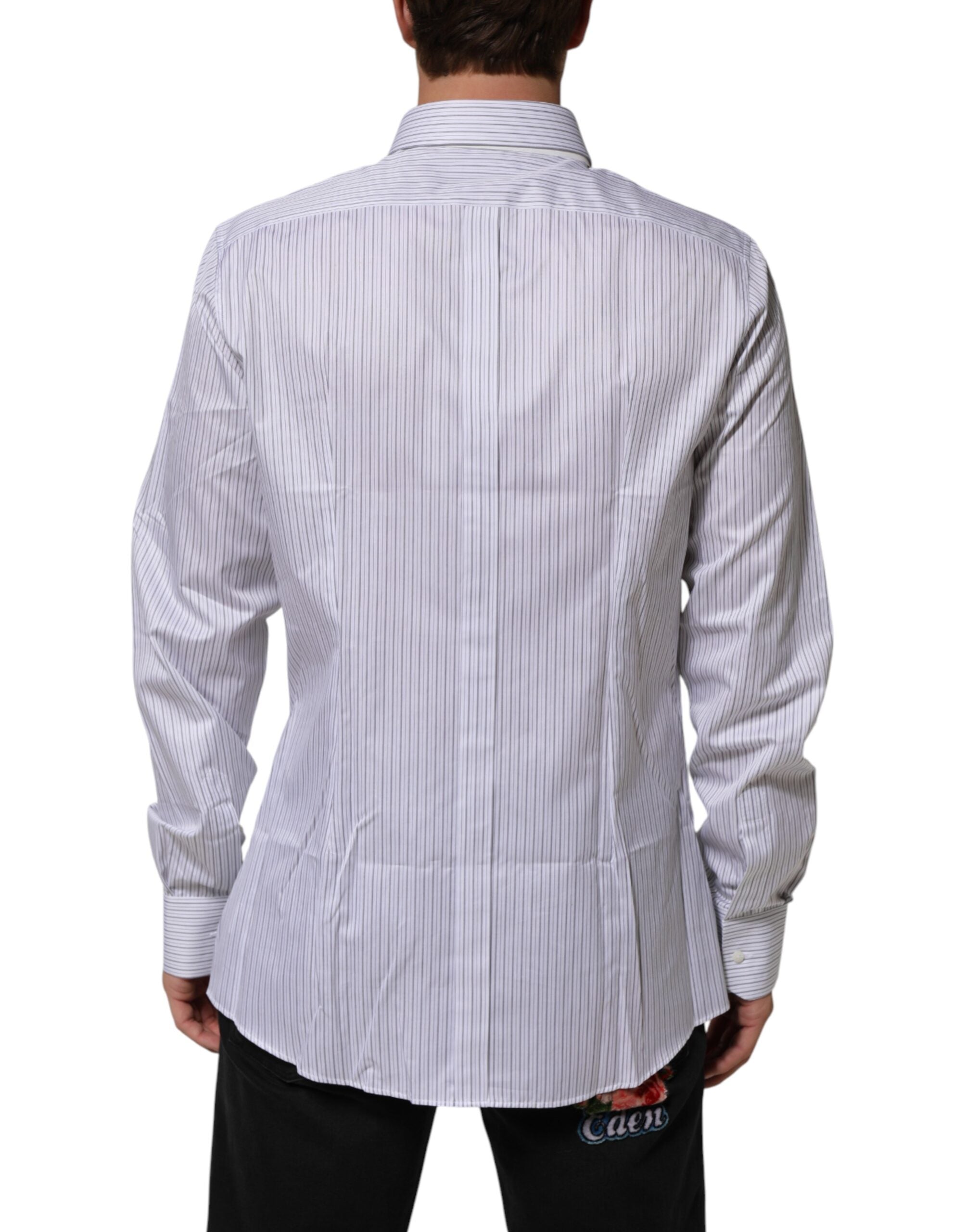 Dolce & Gabbana White Stripes Cotton Men GOLD Dress Men's Shirt (Pre-Owned)