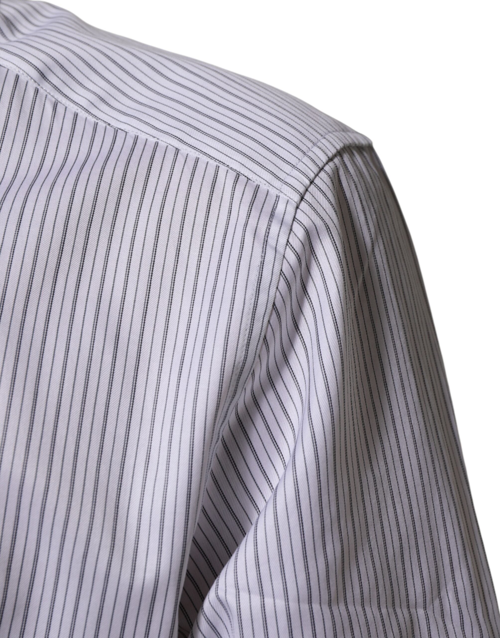 Dolce & Gabbana White Stripes Cotton Men GOLD Dress Men's Shirt (Pre-Owned)