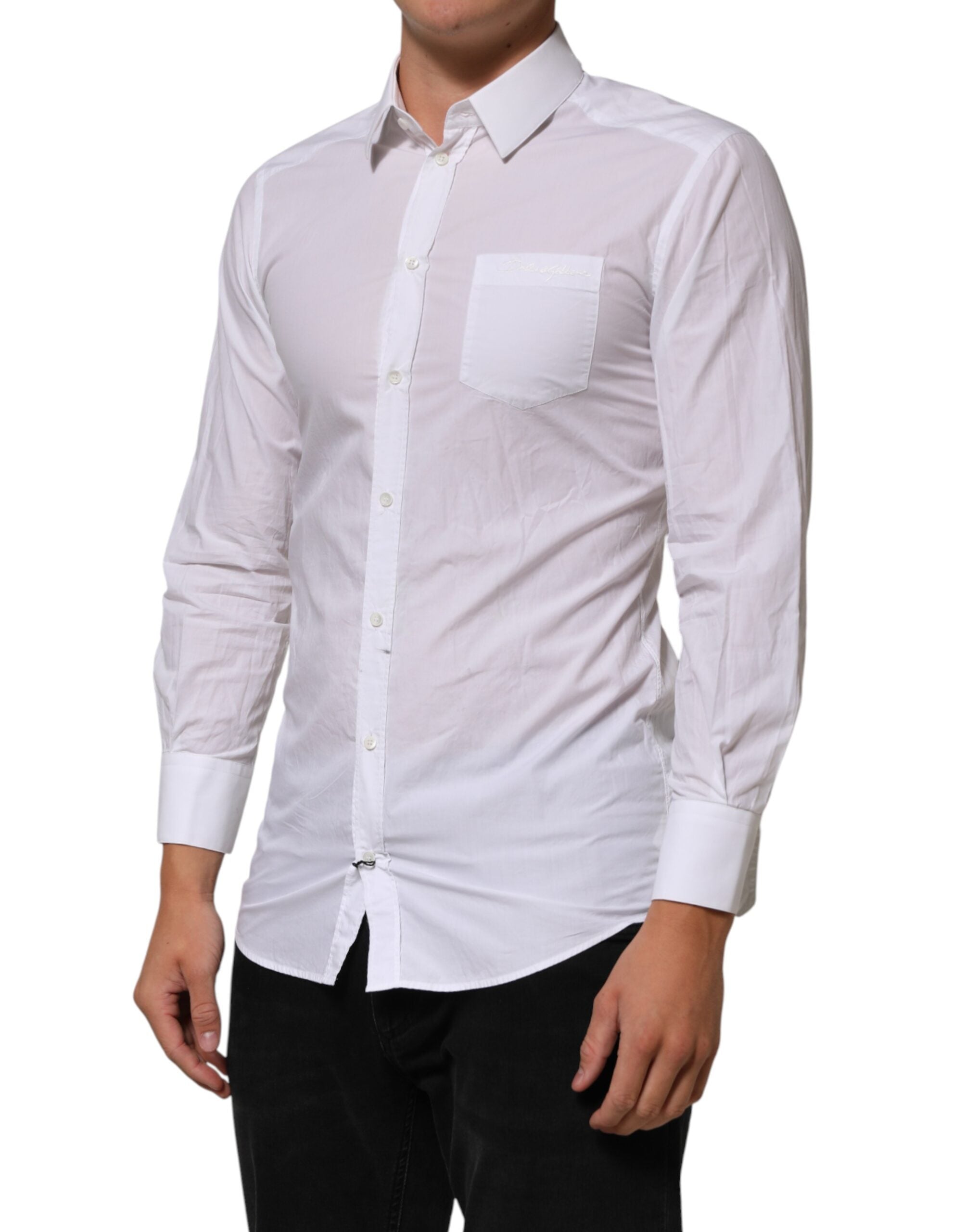 Dolce & Gabbana White Cotton Collared Men GOLD Dress Men's Shirt (Pre-Owned)
