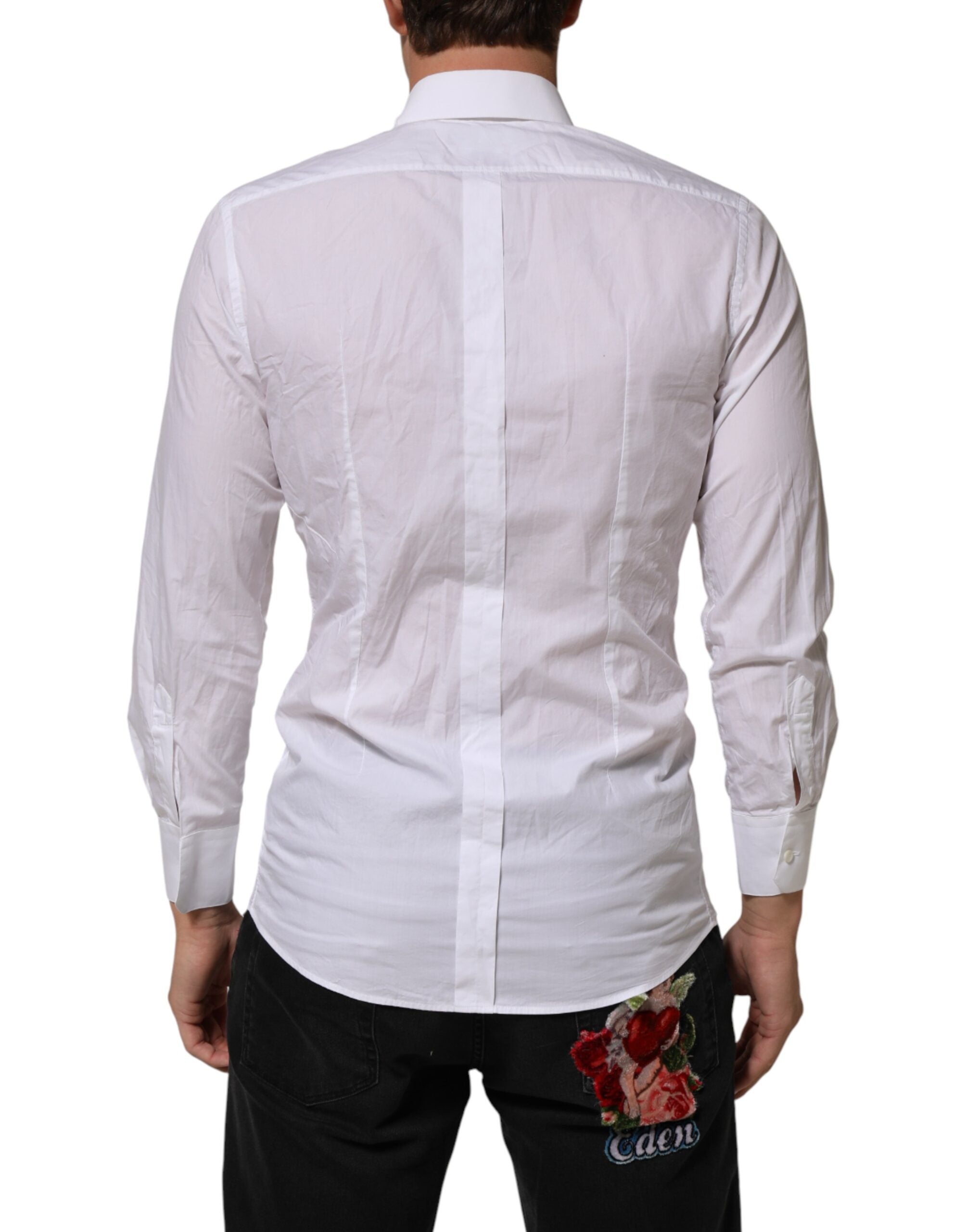 Dolce & Gabbana White Cotton Collared Men GOLD Dress Men's Shirt (Pre-Owned)