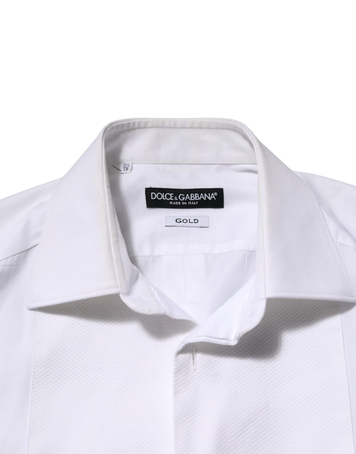 Dolce & Gabbana White Cotton Collared Bib GOLD Dress Men's Shirt (Pre-Owned)