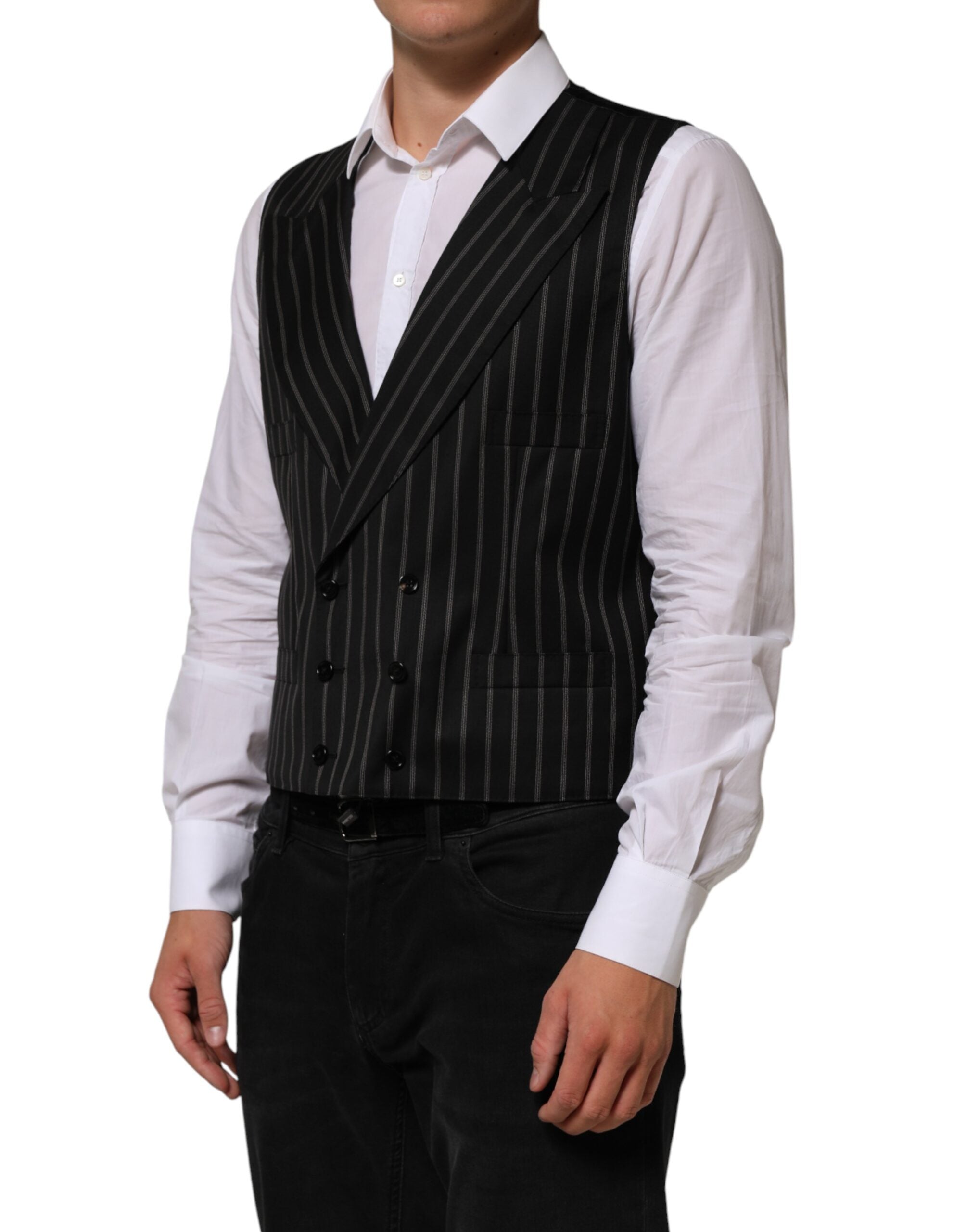 Dolce & Gabbana Black Stripes Wool Dress Men Waistcoat Men's Vest