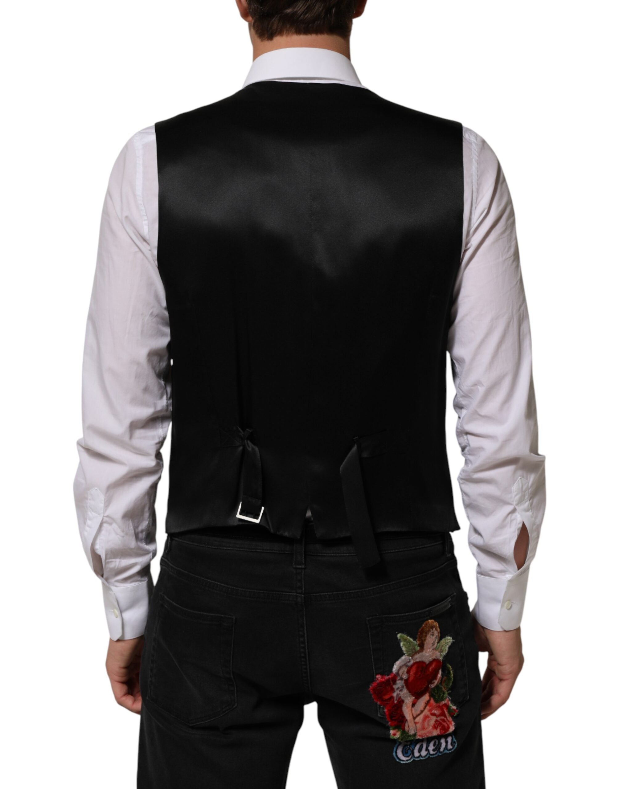 Dolce & Gabbana Black Stripes Wool Dress Men Waistcoat Men's Vest