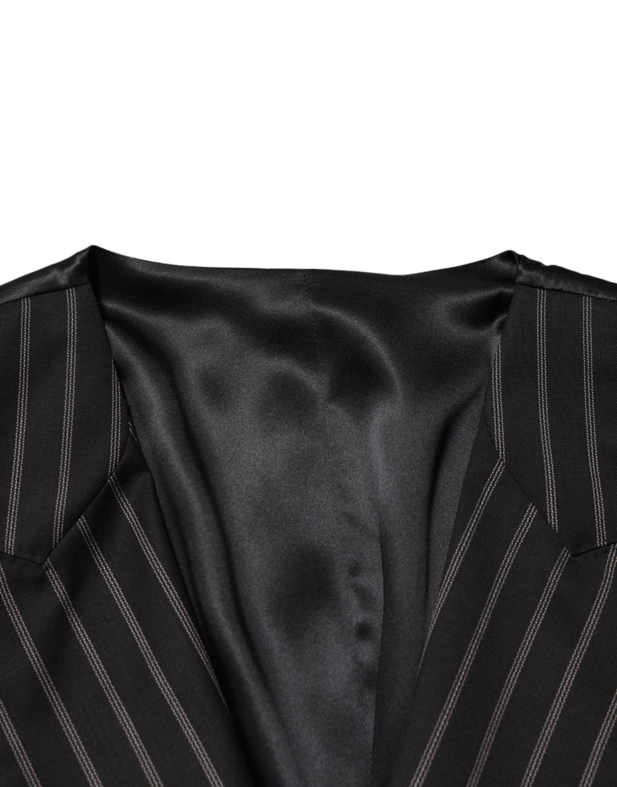 Dolce & Gabbana Black Stripes Wool Dress Men Waistcoat Men's Vest