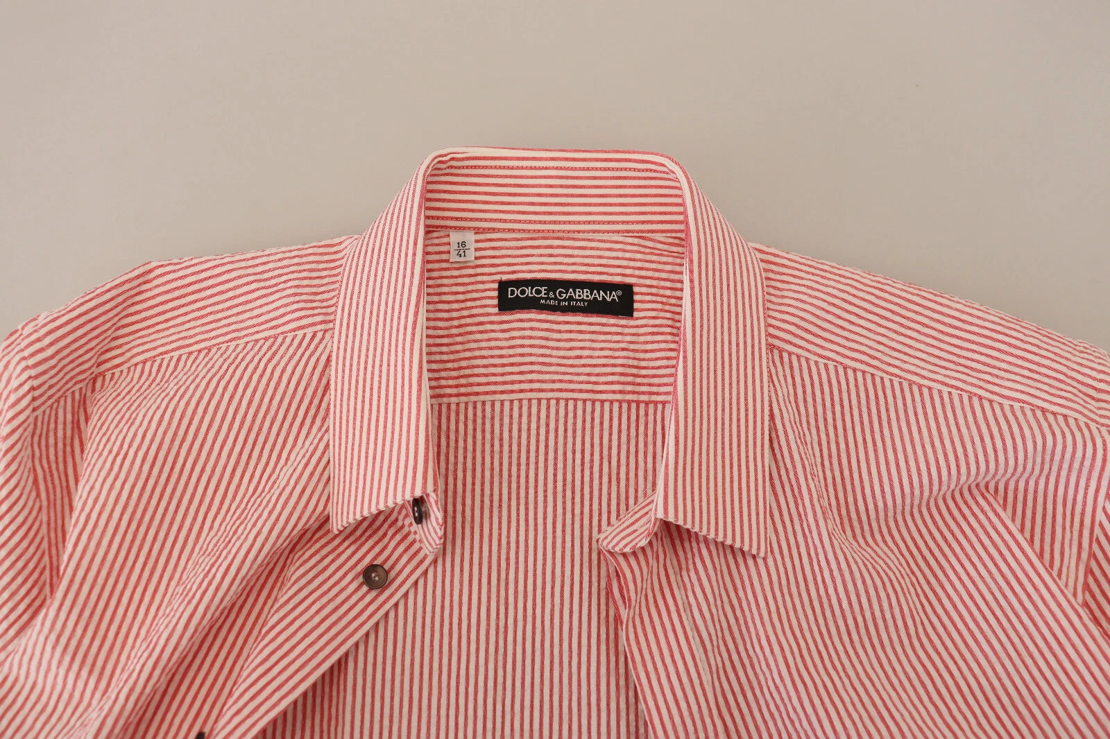 Dolce & Gabbana Red White Striped Cotton Short Sleeve Men's Shirt