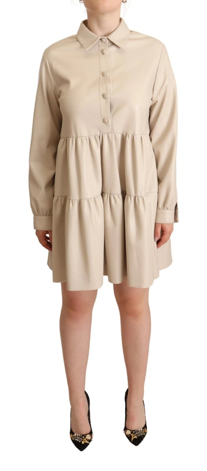 Jucca Leather Beige Long Sleeves Collared A-line Mini  Women's Dress (Pre-Owned)