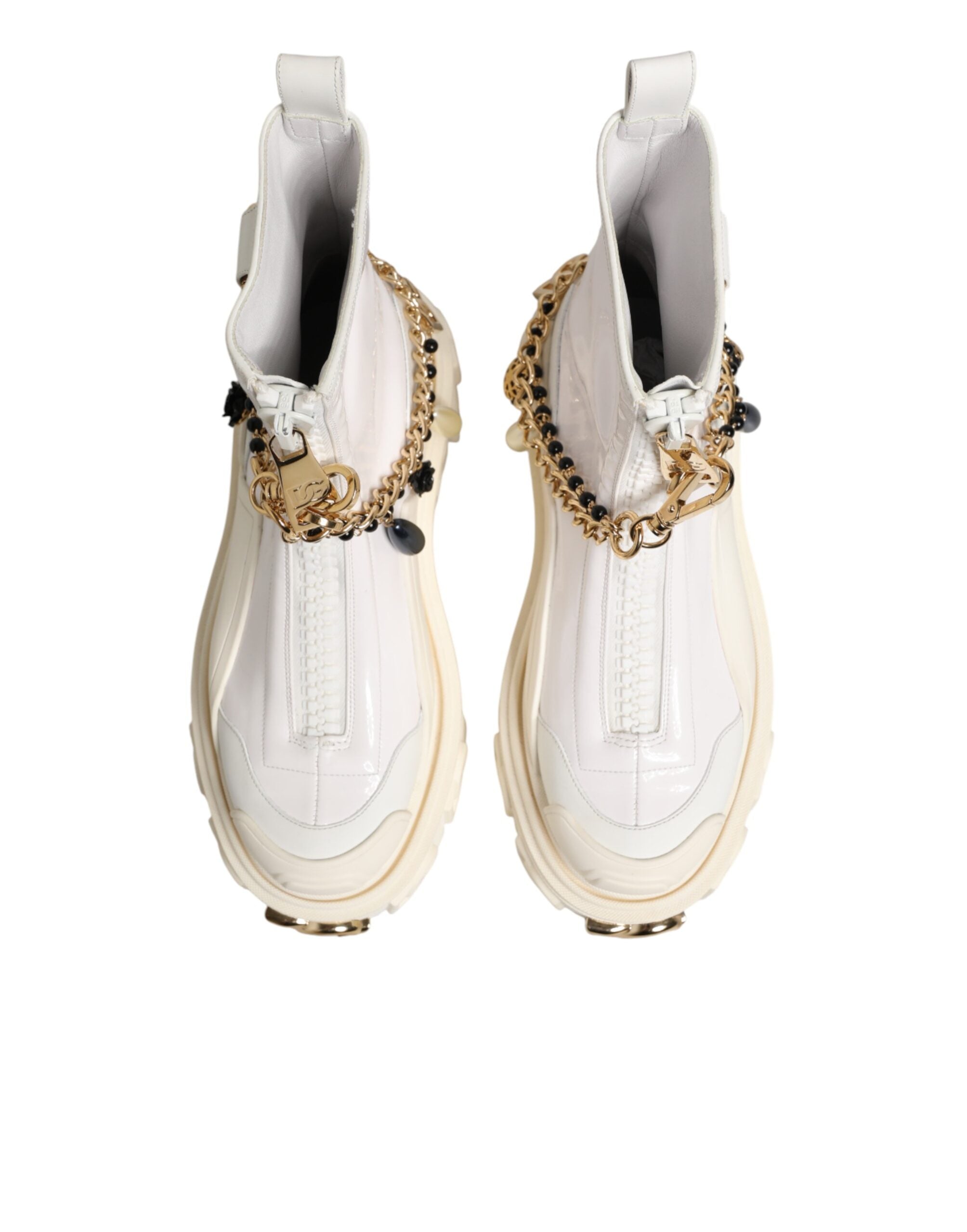 Dolce & Gabbana White Leather Rubber Logo Ankle Boots Women's Shoes