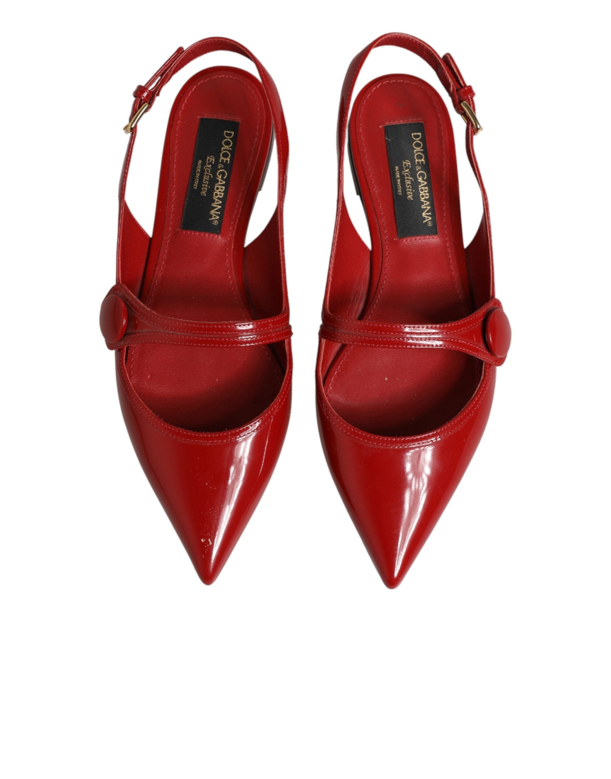 Dolce & Gabbana Red Leather Slingback Flats Sandals Women's Shoes