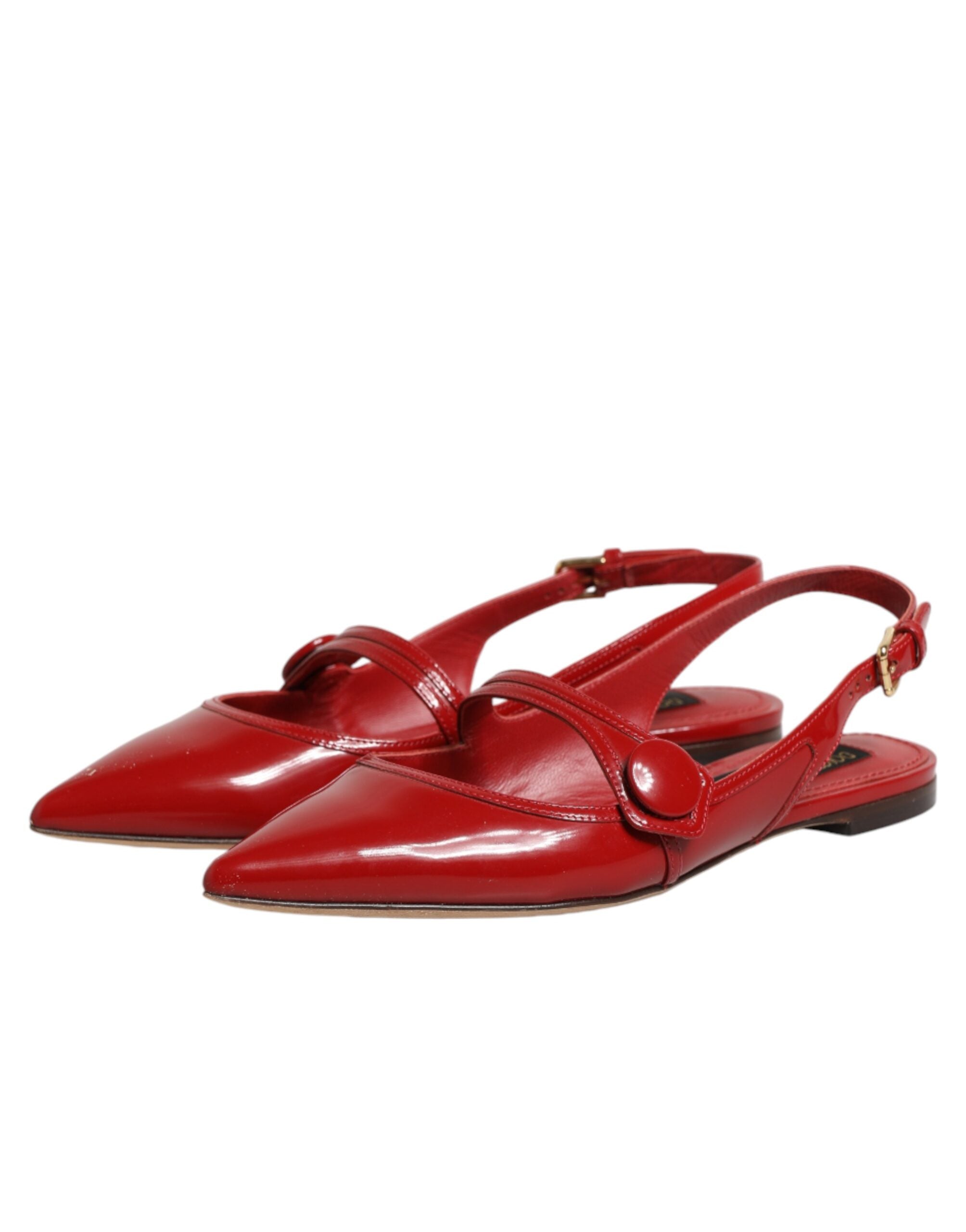 Dolce & Gabbana Red Leather Slingback Flats Sandals Women's Shoes
