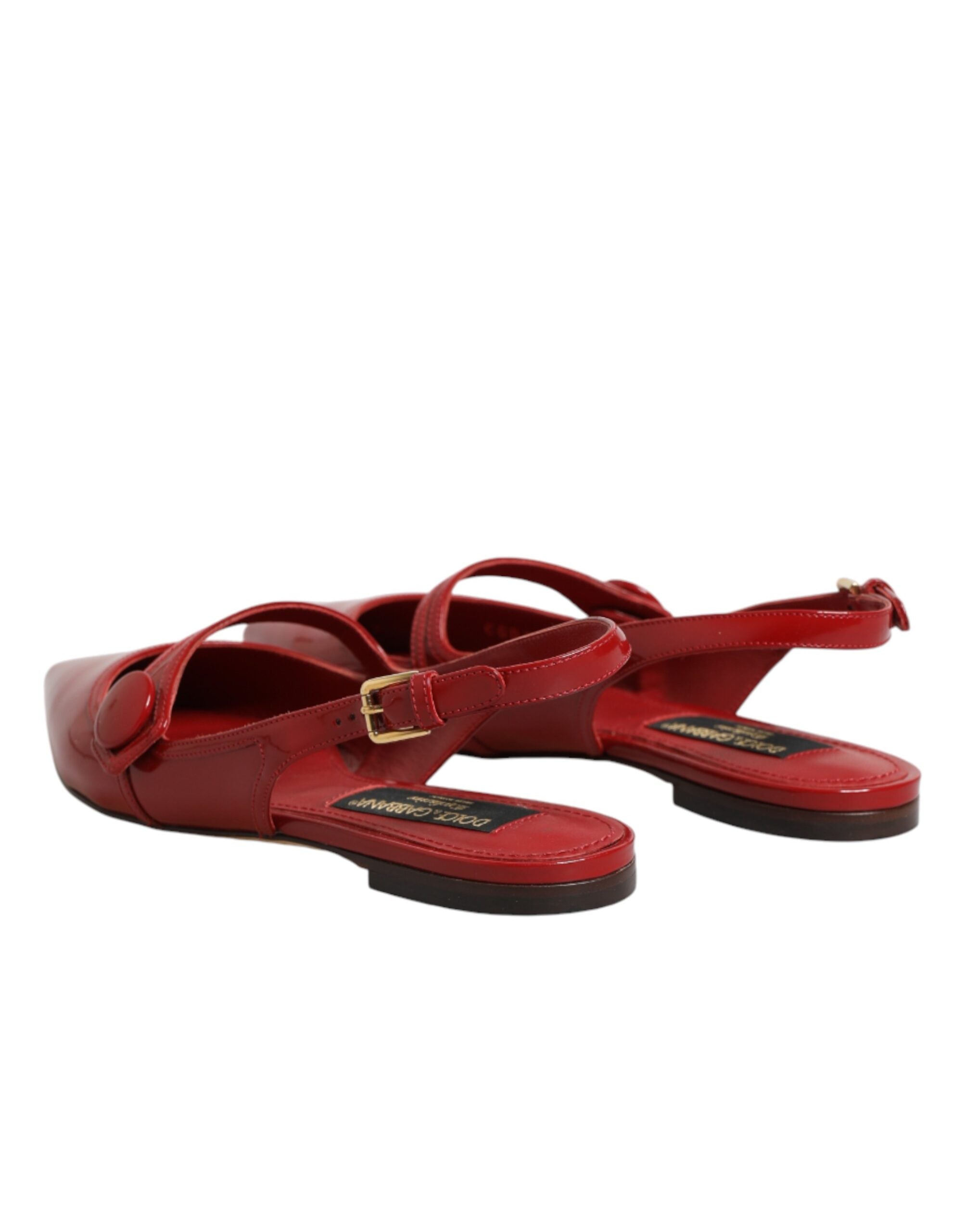 Dolce & Gabbana Red Leather Slingback Flats Sandals Women's Shoes