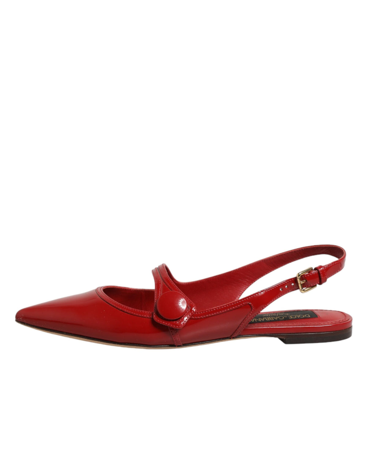 Dolce & Gabbana Red Leather Slingback Flats Sandals Women's Shoes