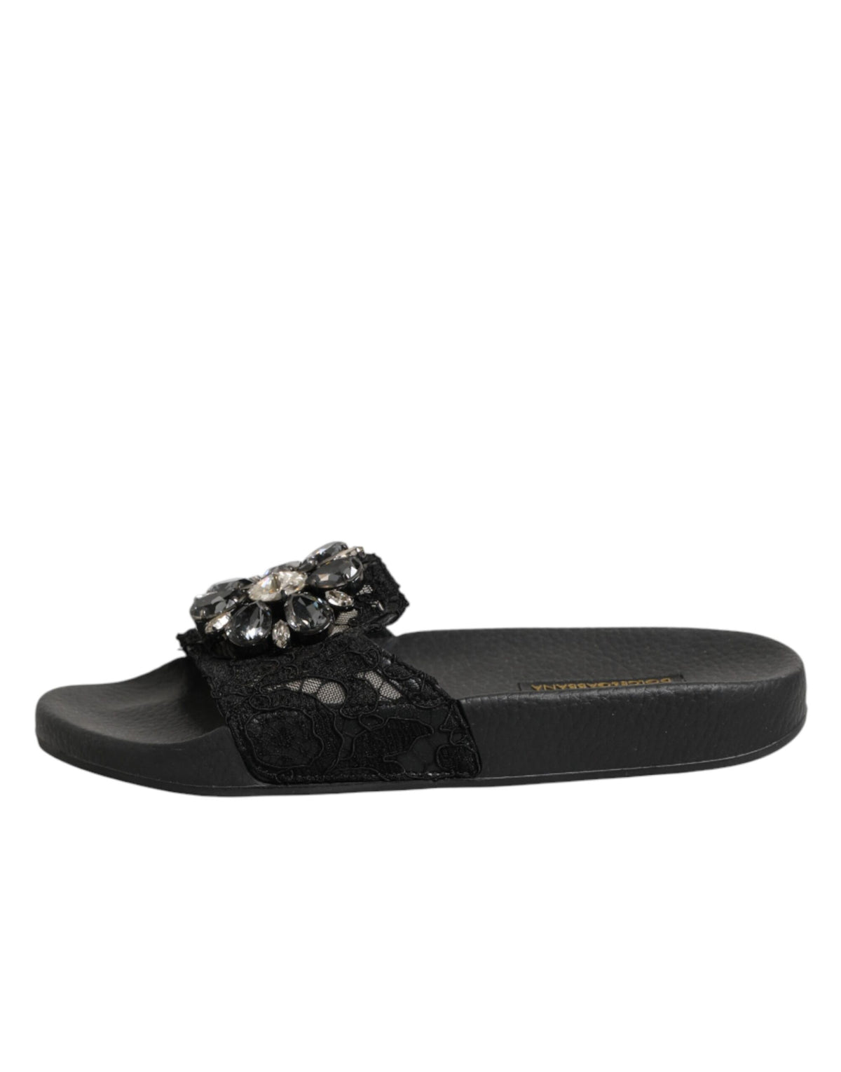 Dolce & Gabbana Black Devotion Matelassé Leather Slides Women's Shoes