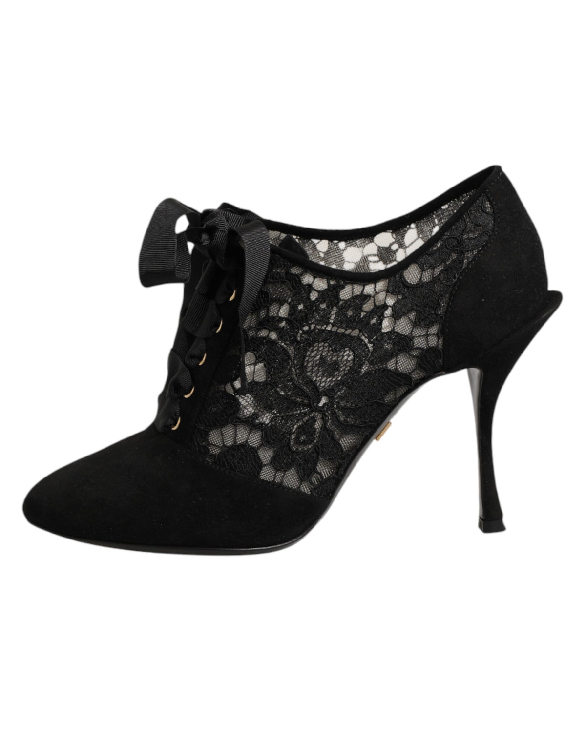 Dolce & Gabbana Black Floral High Heels LACE-UPS Pumps Women's Shoes