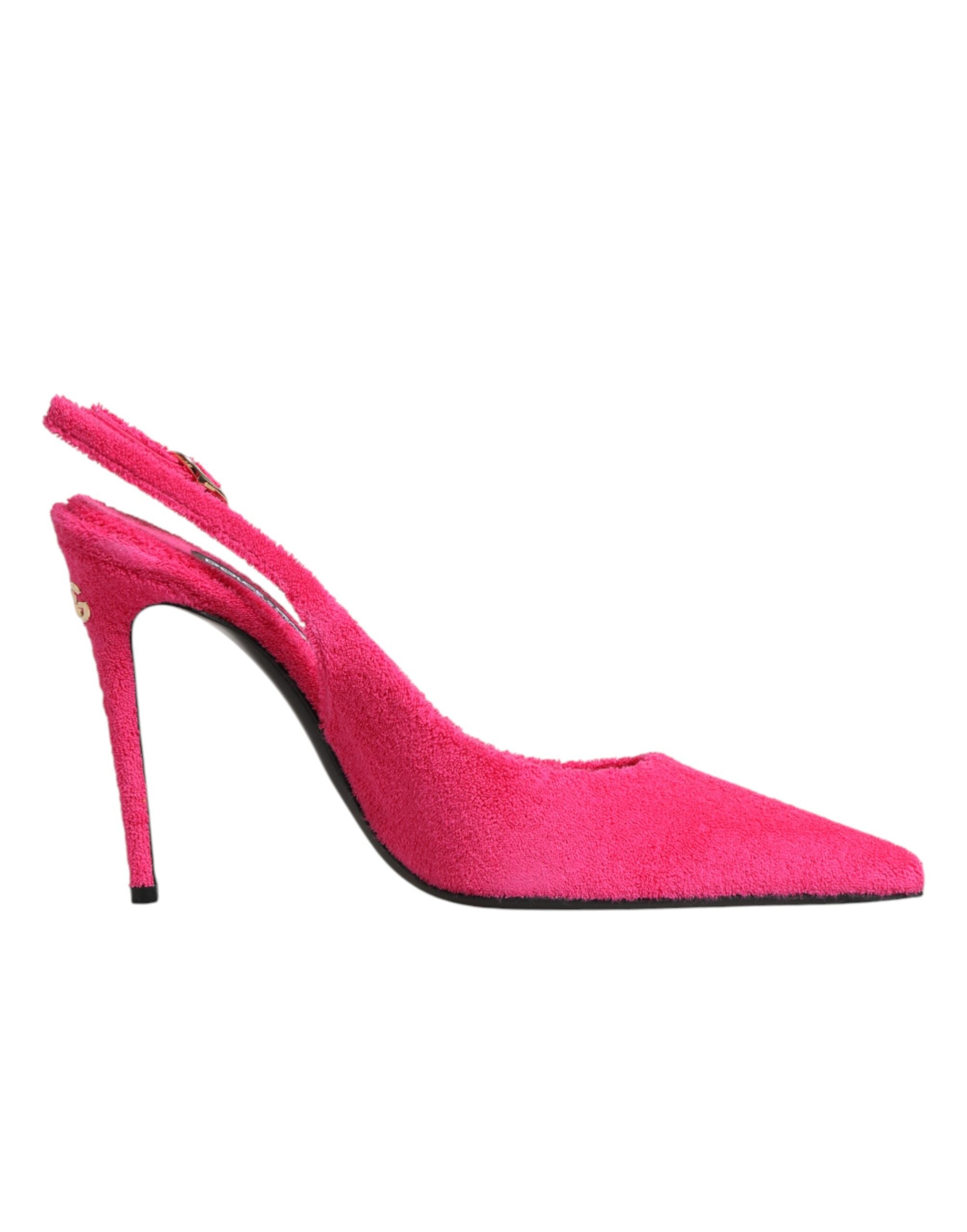 Dolce & Gabbana Pink Terry Cloth High Heels Slingback Women's Shoes