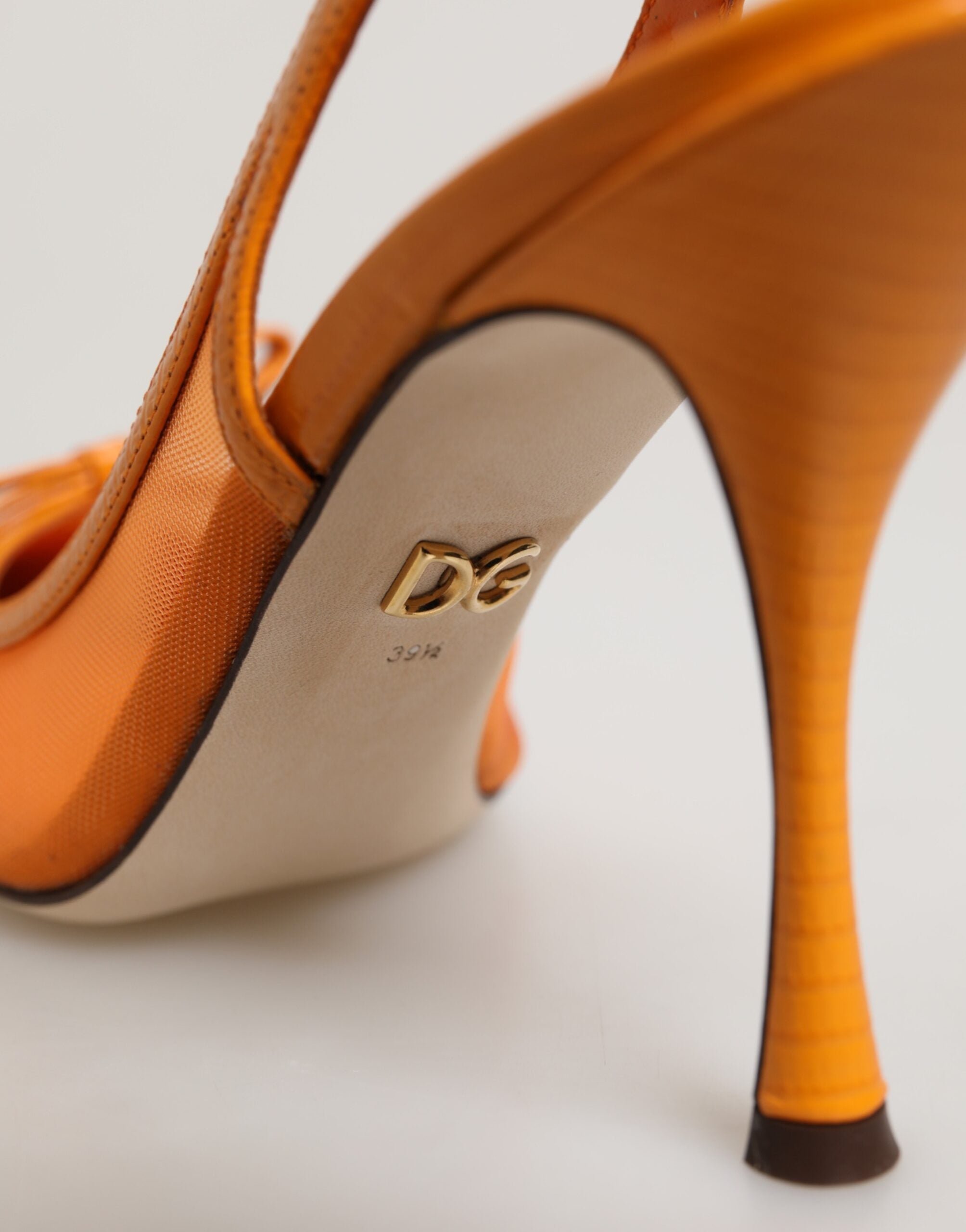Dolce & Gabbana Orange Leather Mesh Heels Slingback  Women's Shoes