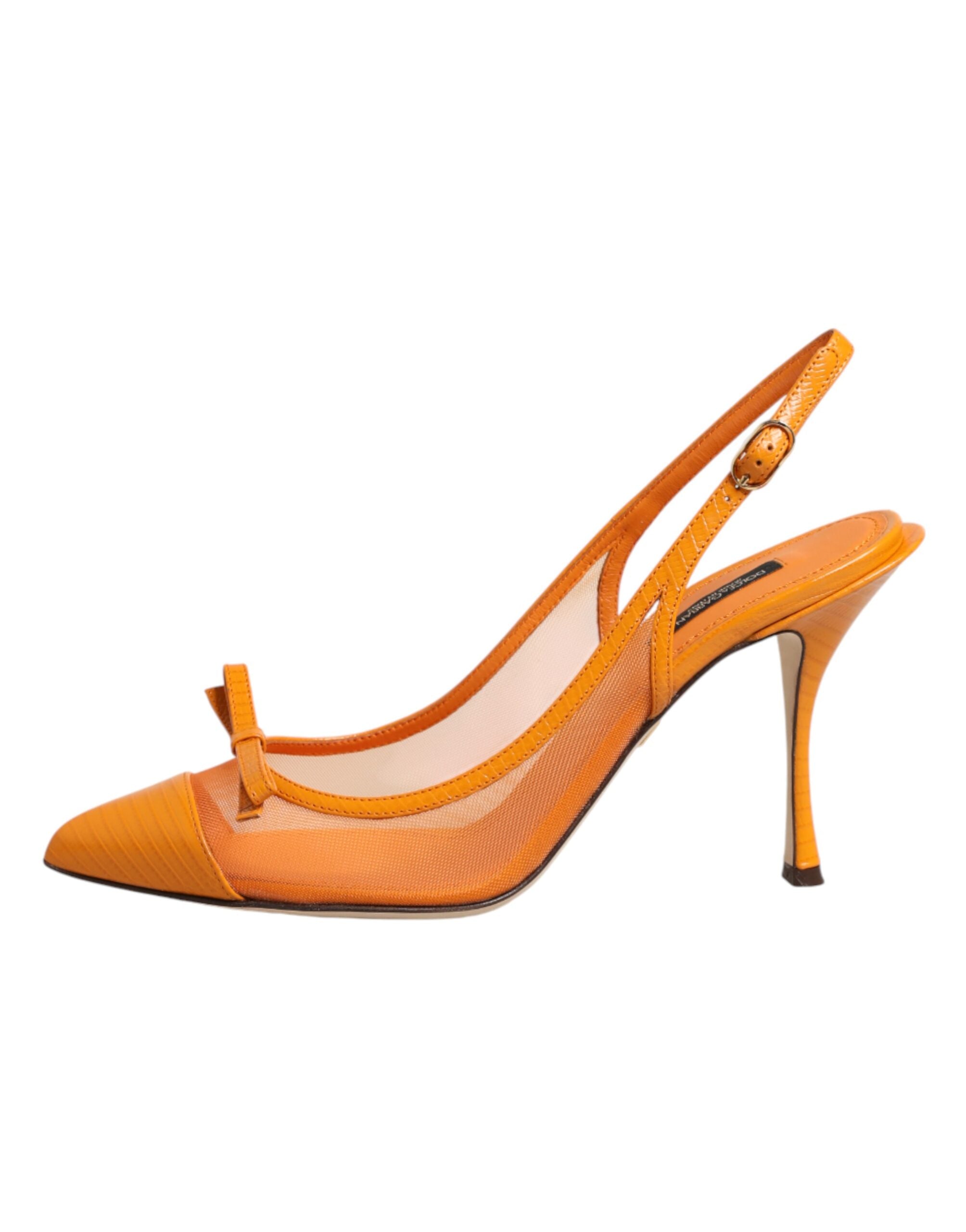 Dolce & Gabbana Orange Leather Mesh Heels Slingback  Women's Shoes