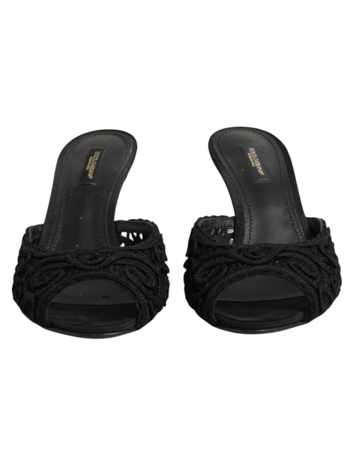 Dolce & Gabbana Black Embroidered Slip On Heels Slides Women's Shoes
