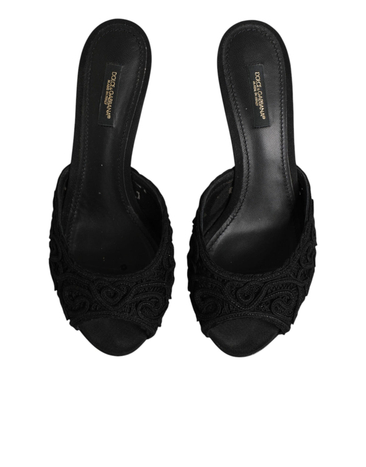 Dolce & Gabbana Black Embroidered Slip On Heels Slides Women's Shoes