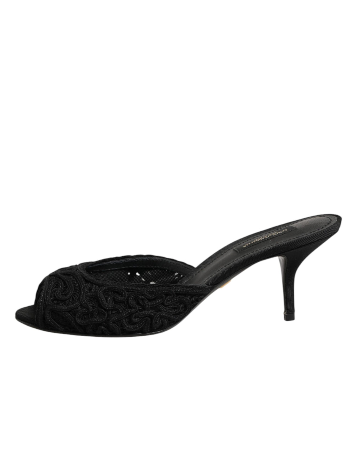 Dolce & Gabbana Black Embroidered Slip On Heels Slides Women's Shoes