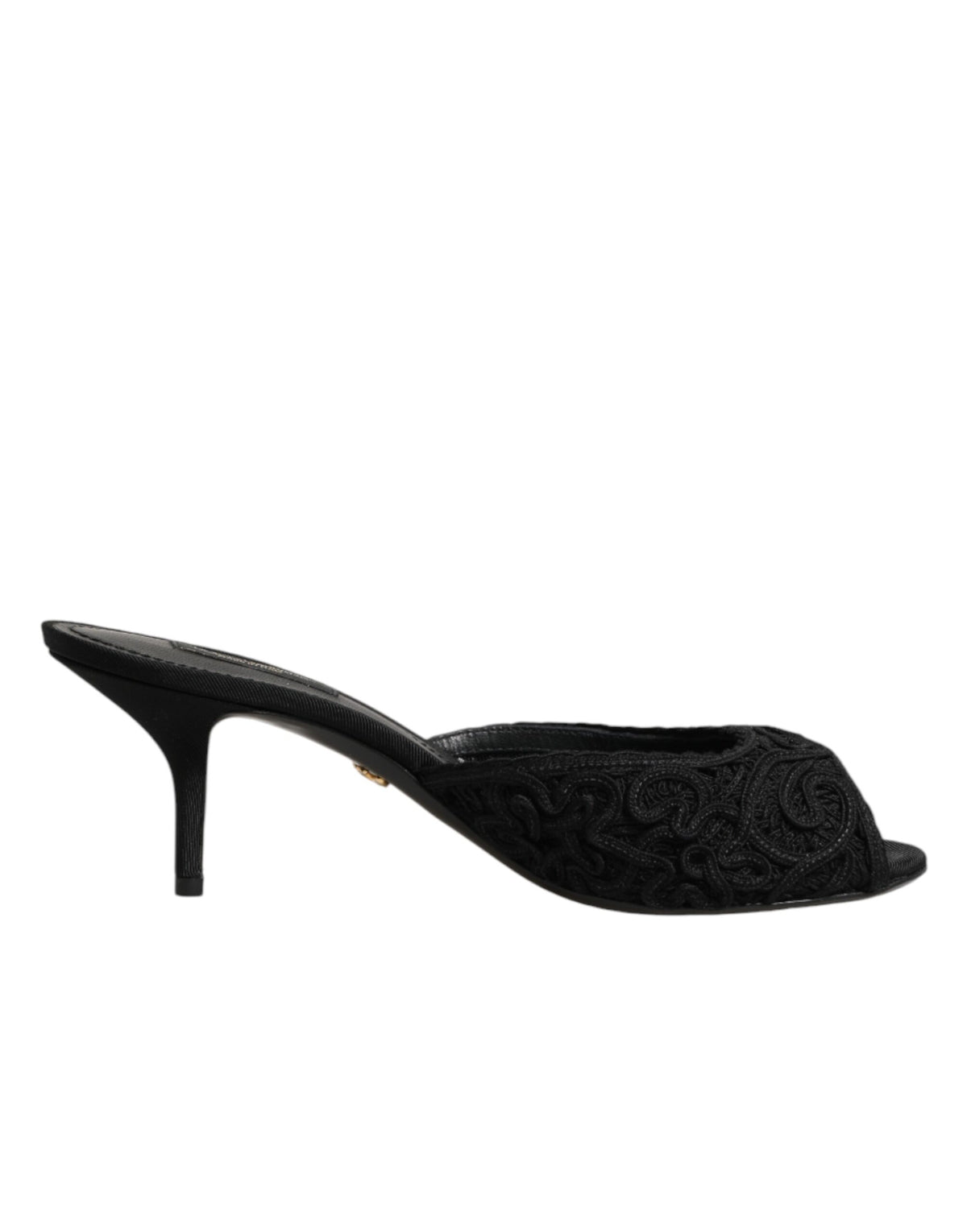 Dolce & Gabbana Black Embroidered Slip On Heels Slides Women's Shoes