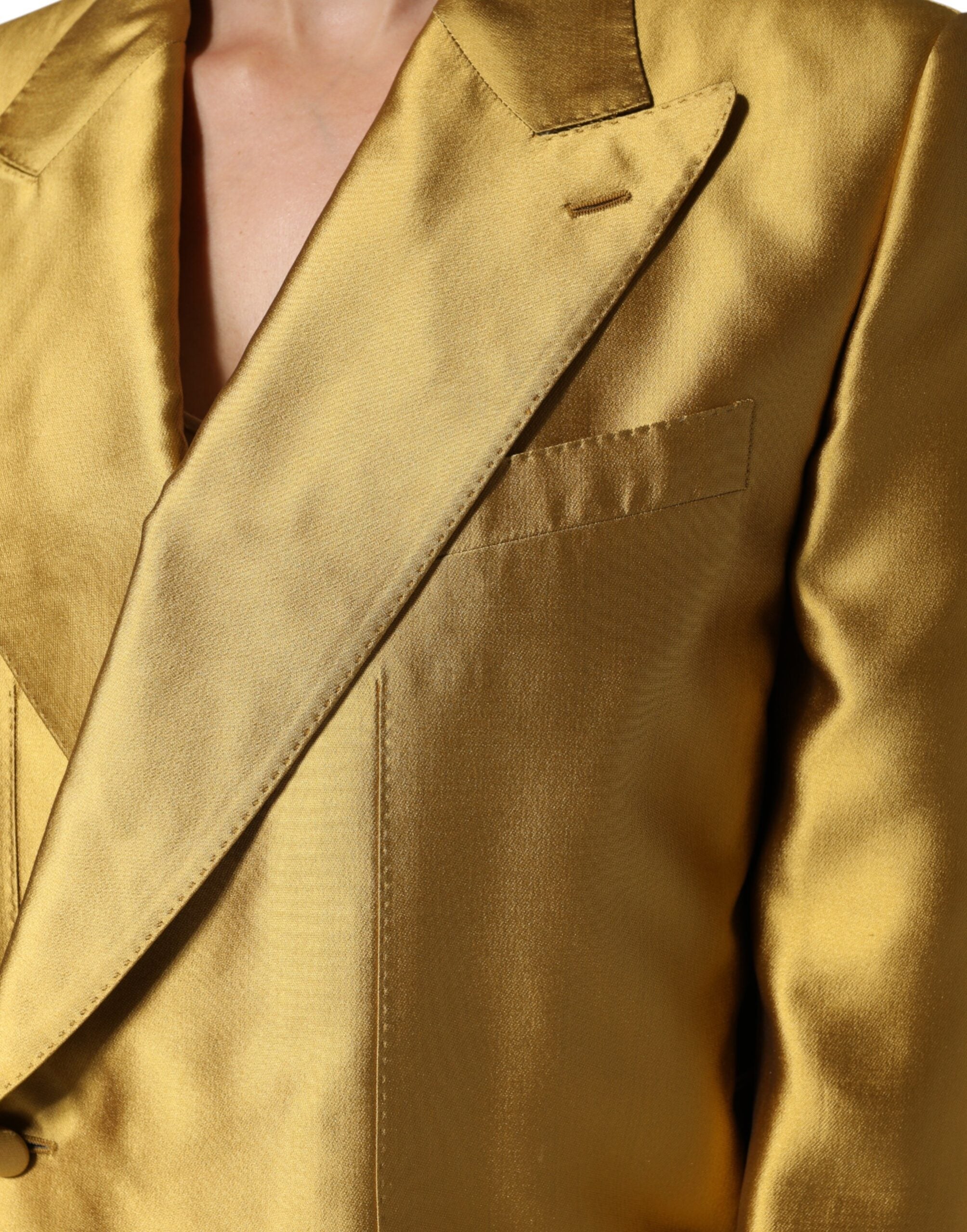 Dolce & Gabbana Gold Satin Long Sleeves Blazer Coat Women's Jacket (Pre-Owned)