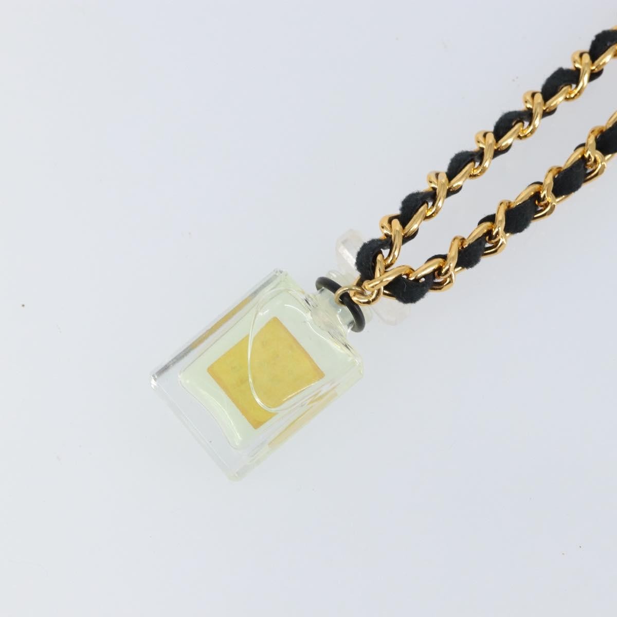 Chanel Cc Perfume Bottle Pendant Chain Long Metal With Leather, Crystals And Faux Pearl Gold Metal Necklace Jewelry (Pre-Owned)