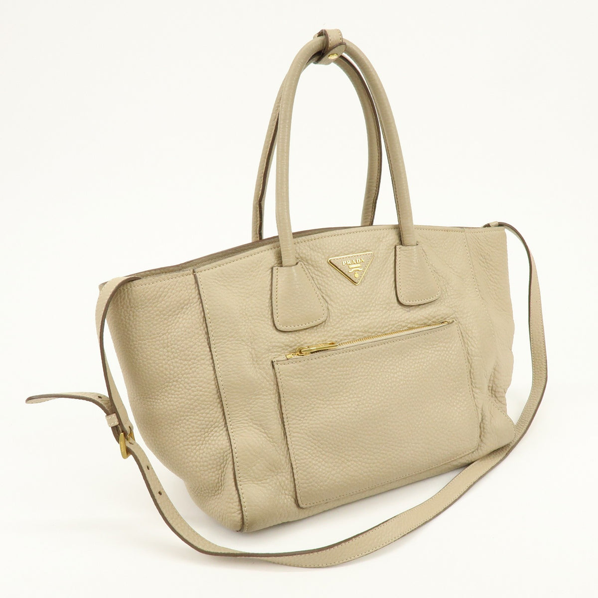 Prada Front Pocket Wing Convertible Vitello Daino Beige Leather Tote Bag Bag (Pre-Owned)
