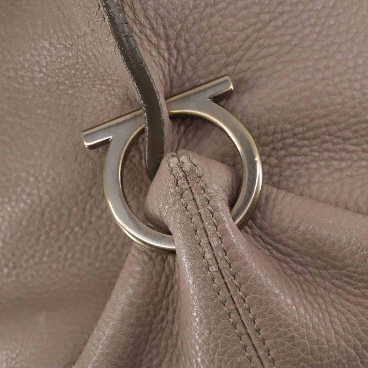 Salvatore Ferragamo Gancini Leather Beige Leather Shoulder Bag Bag (Pre-Owned)