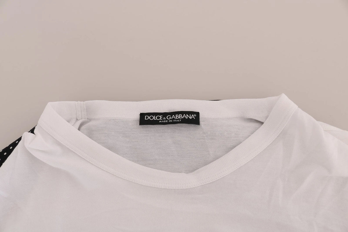 Dolce & Gabbana White Cotton Black Silk Scarf Top Women's T-shirt