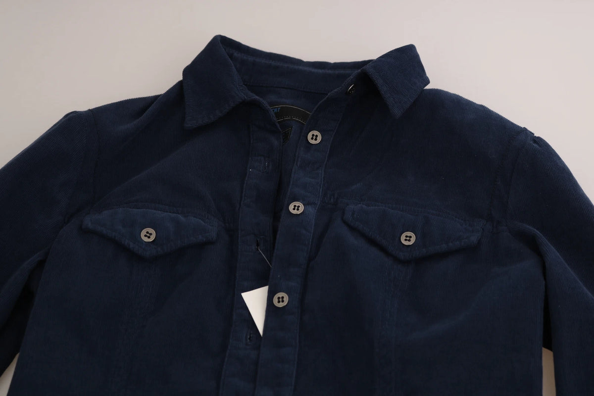 Acht Cotton Blue Corduroy Long Sleeves Shirt Top Women's Blouse