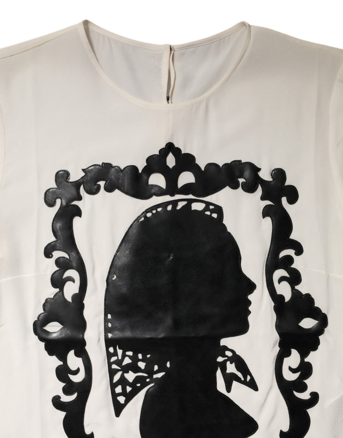 Dolce & Gabbana Cream Silk Silhouette Detail Short Sleeve Women's Top