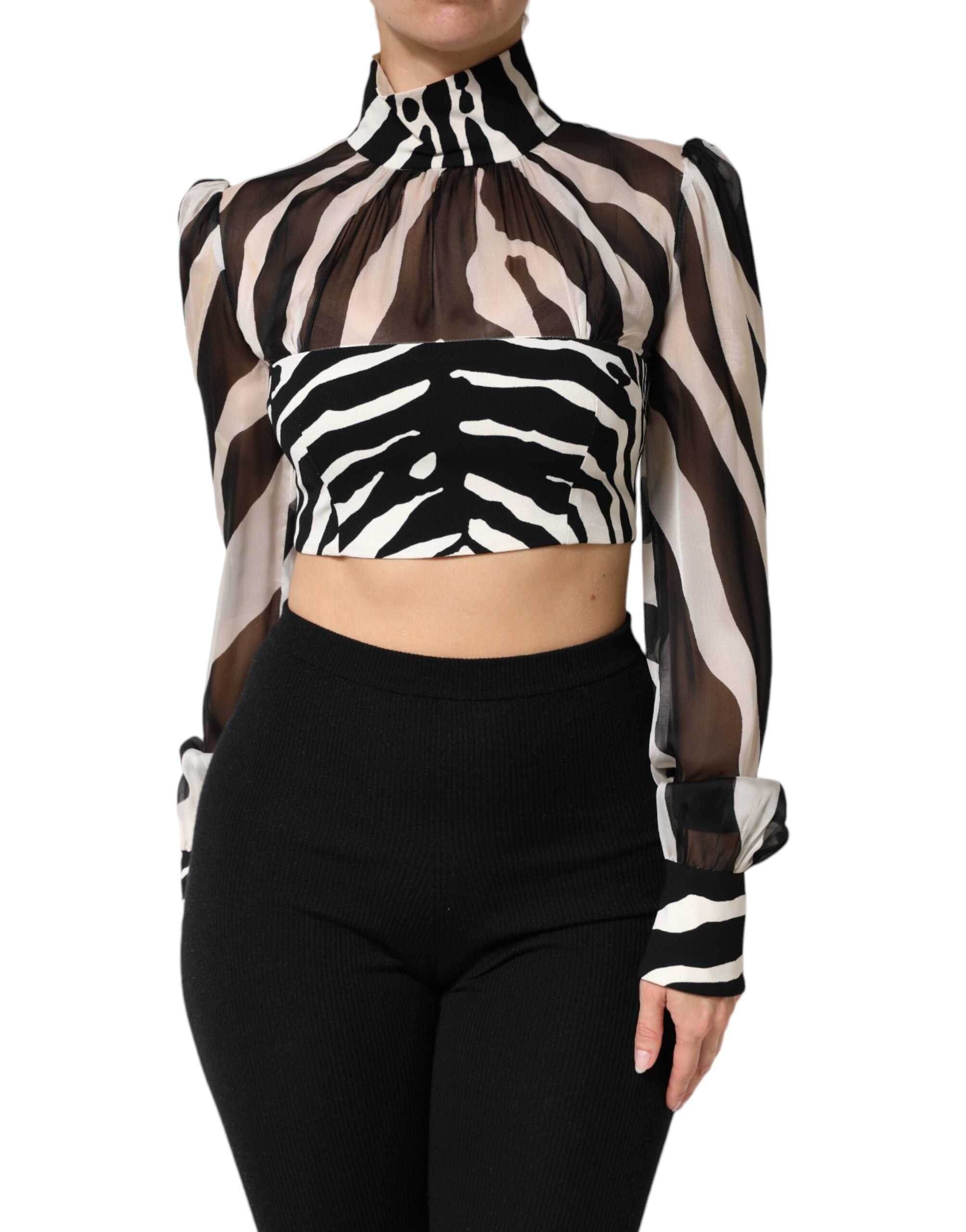 Dolce & Gabbana Zebra Print Chiffon Paneled Crop Blouse Women's Top (Pre-Owned)