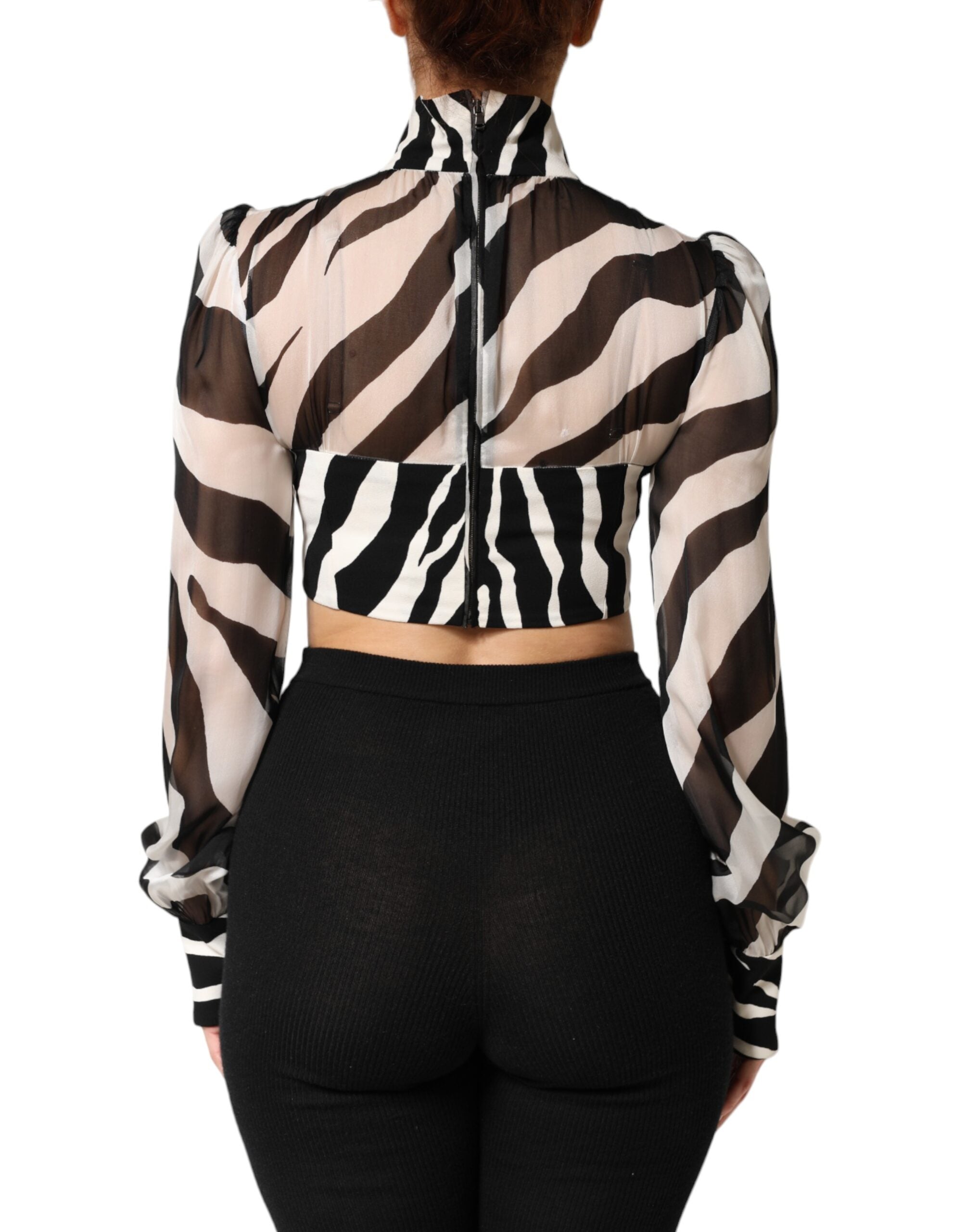 Dolce & Gabbana Zebra Print Chiffon Paneled Crop Blouse Women's Top (Pre-Owned)