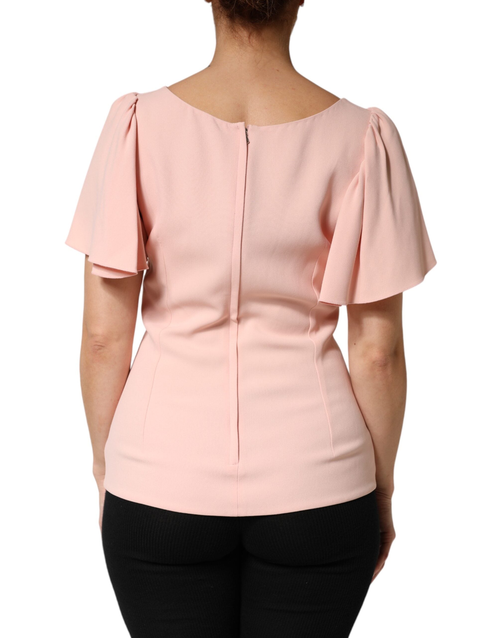 Dolce & Gabbana Pink Short Sleeves Round Neck Blouse Women's Top