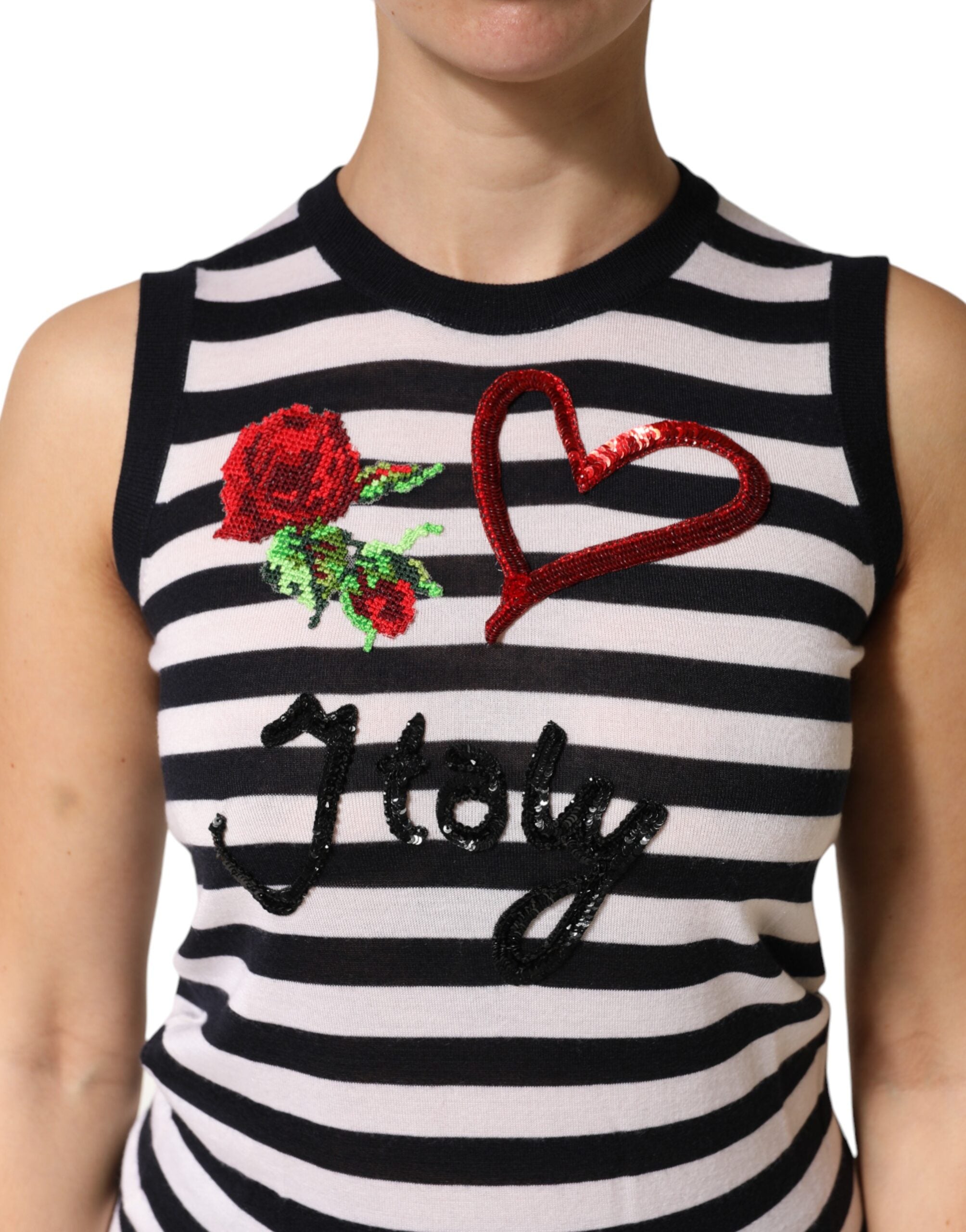 Dolce & Gabbana Black White Cashmere Silk Sleeveless Women's Top