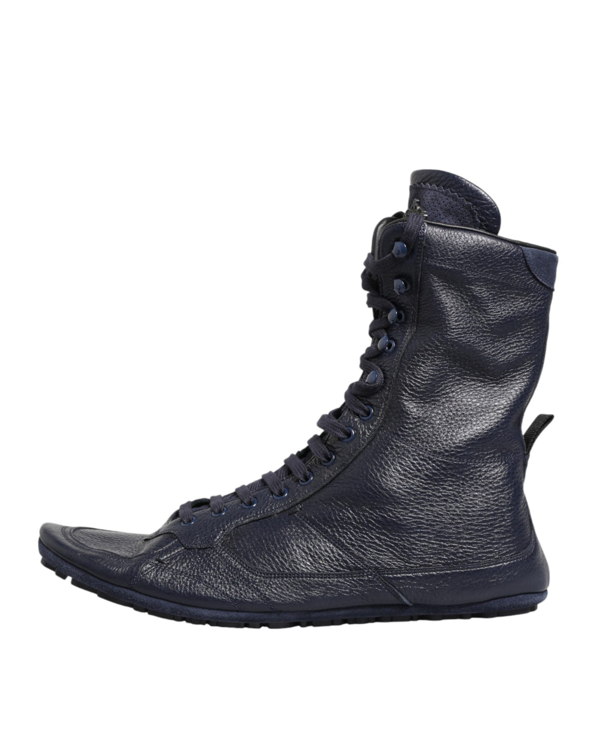 Dolce & Gabbana Dark Blue Deer Leather Mid Calf Boots Men's Shoes