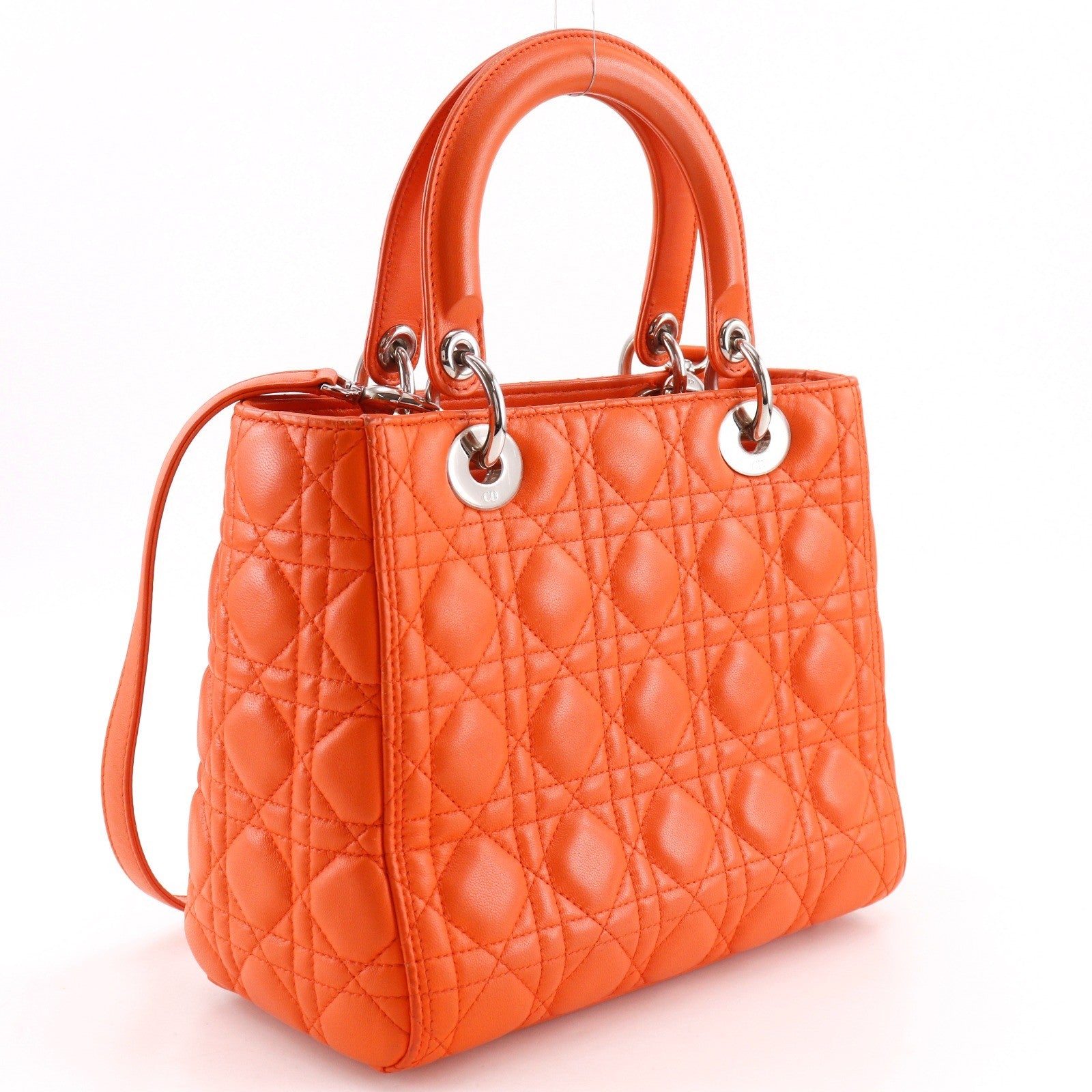 Christian Dior Lady Dior Cannage Orange Leather Handbag (Pre-Owned)