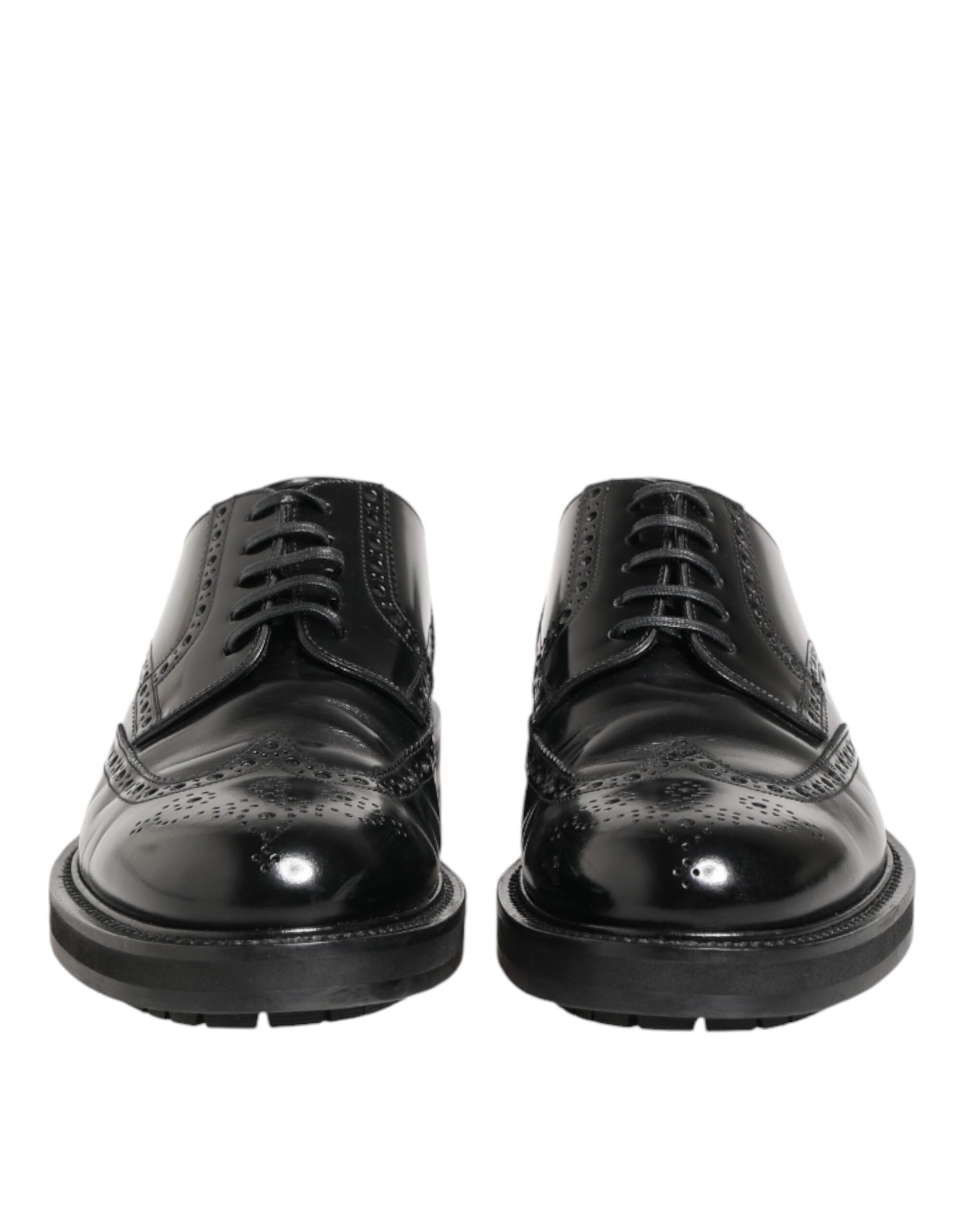 Dolce & Gabbana Black Calfskin Leather Derby Men Dress Men's Shoes (Pre-Owned)