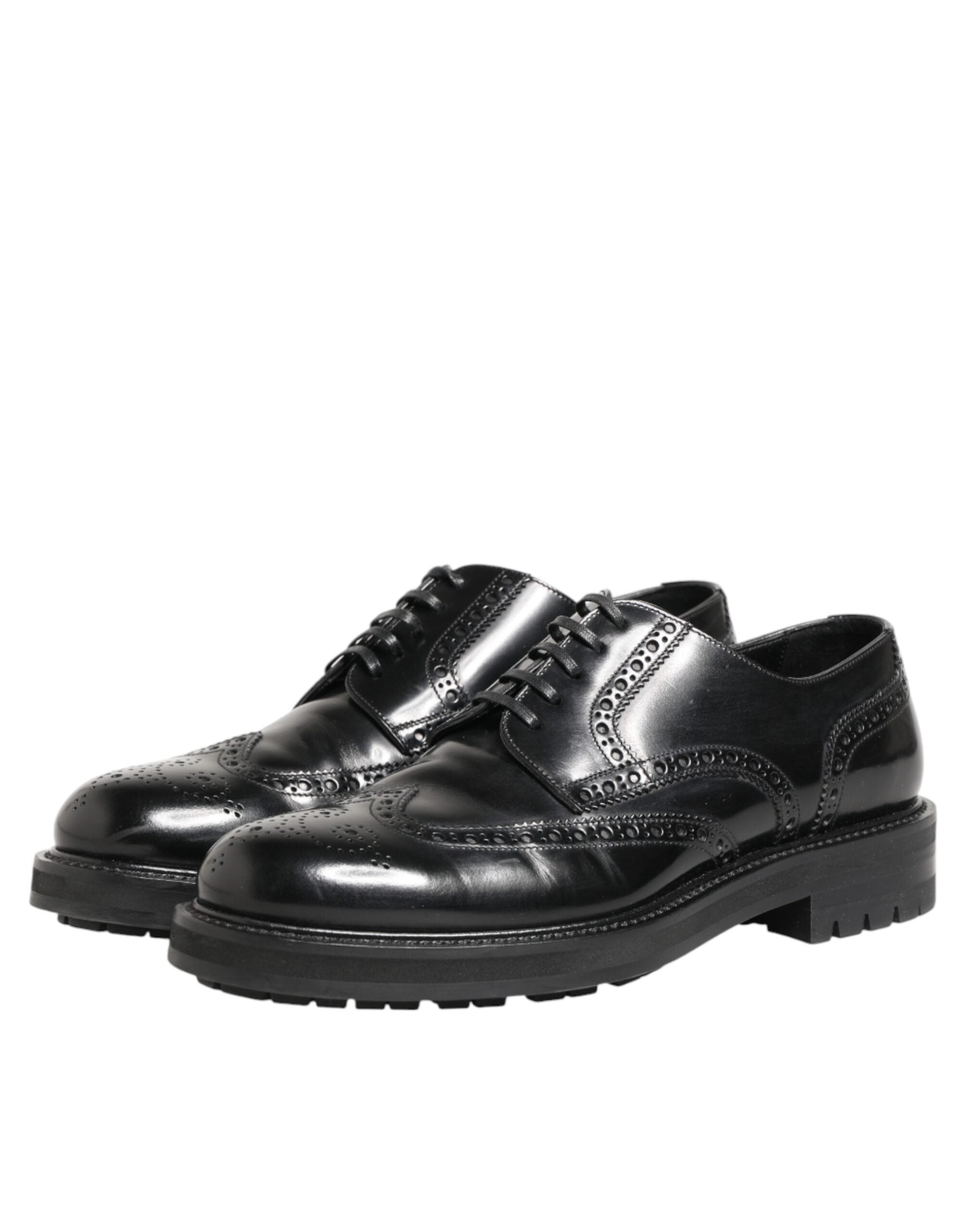 Dolce & Gabbana Black Calfskin Leather Derby Men Dress Men's Shoes (Pre-Owned)