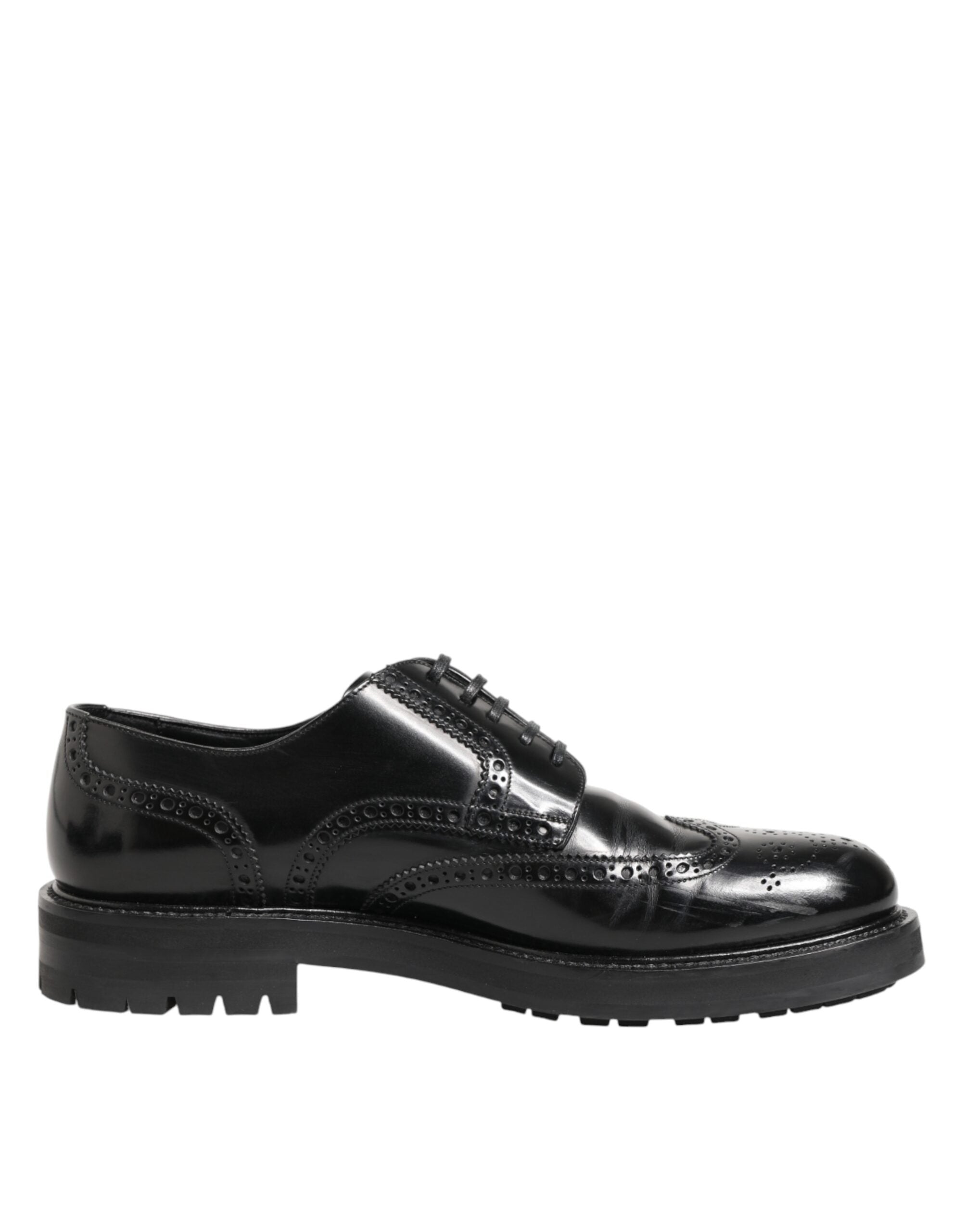 Dolce & Gabbana Black Calfskin Leather Derby Men Dress Men's Shoes (Pre-Owned)