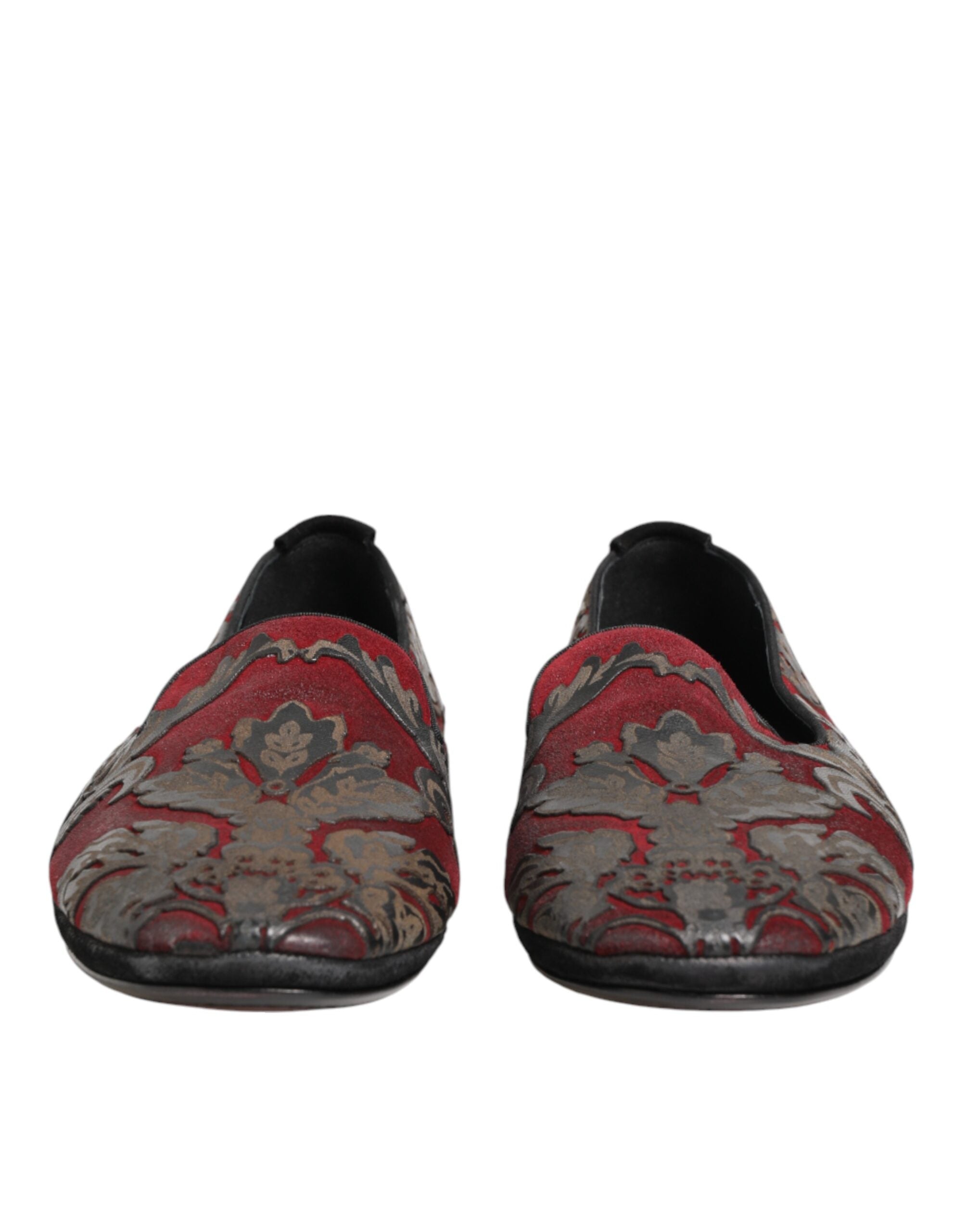 Dolce & Gabbana Bordeaux Jacquard Leather Slip On Loafer Men's Shoes