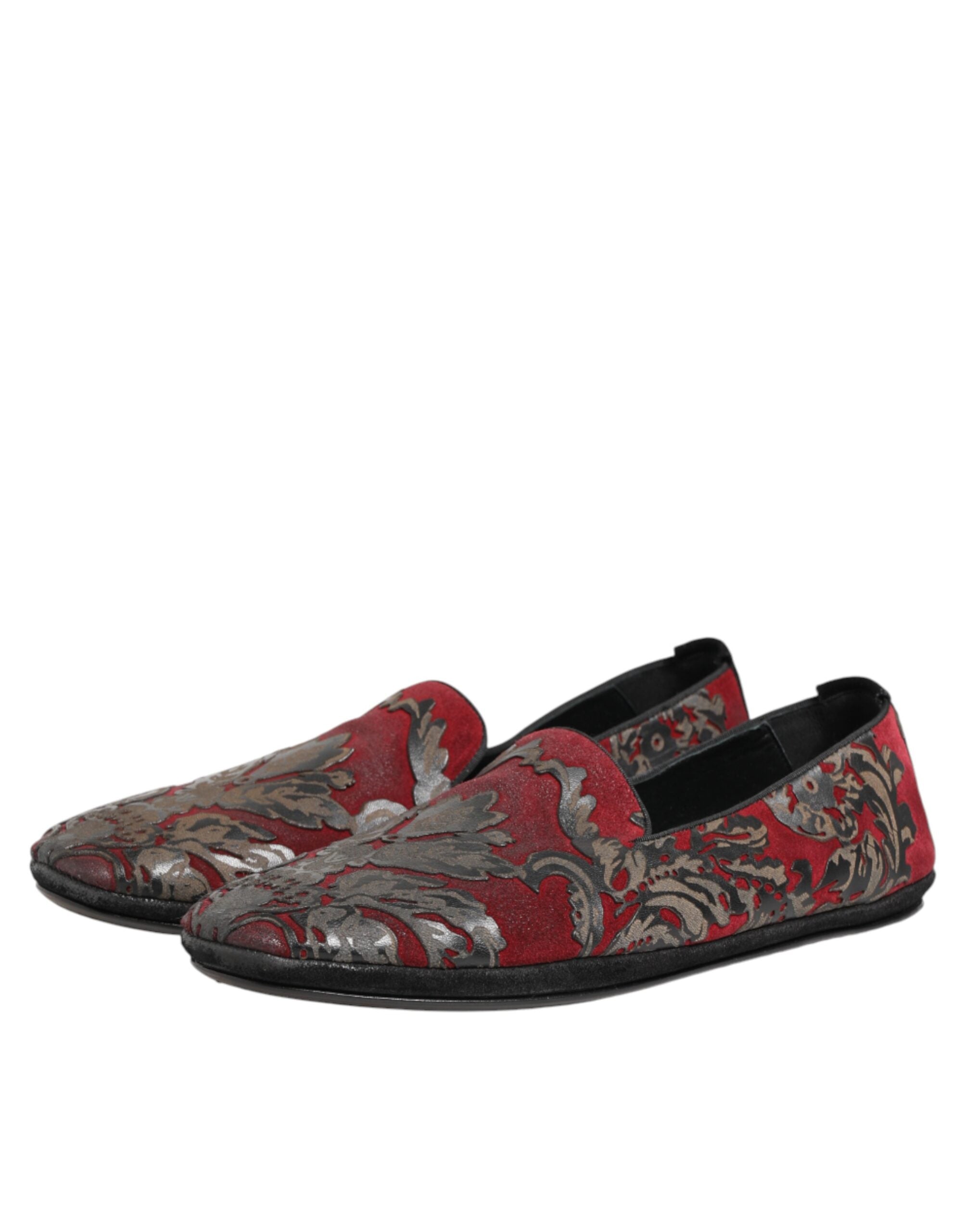 Dolce & Gabbana Bordeaux Jacquard Leather Slip On Loafer Men's Shoes