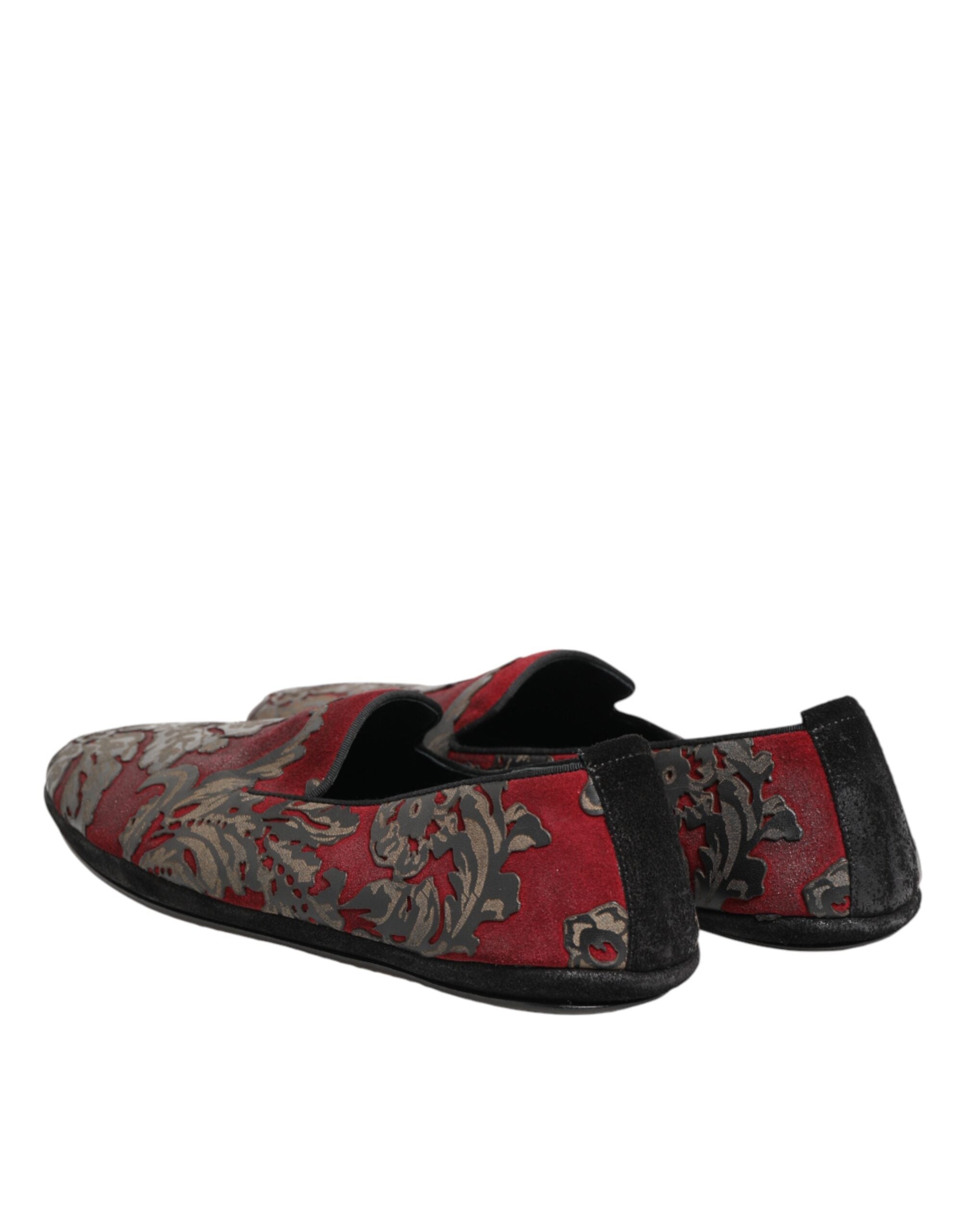 Dolce & Gabbana Bordeaux Jacquard Leather Slip On Loafer Men's Shoes