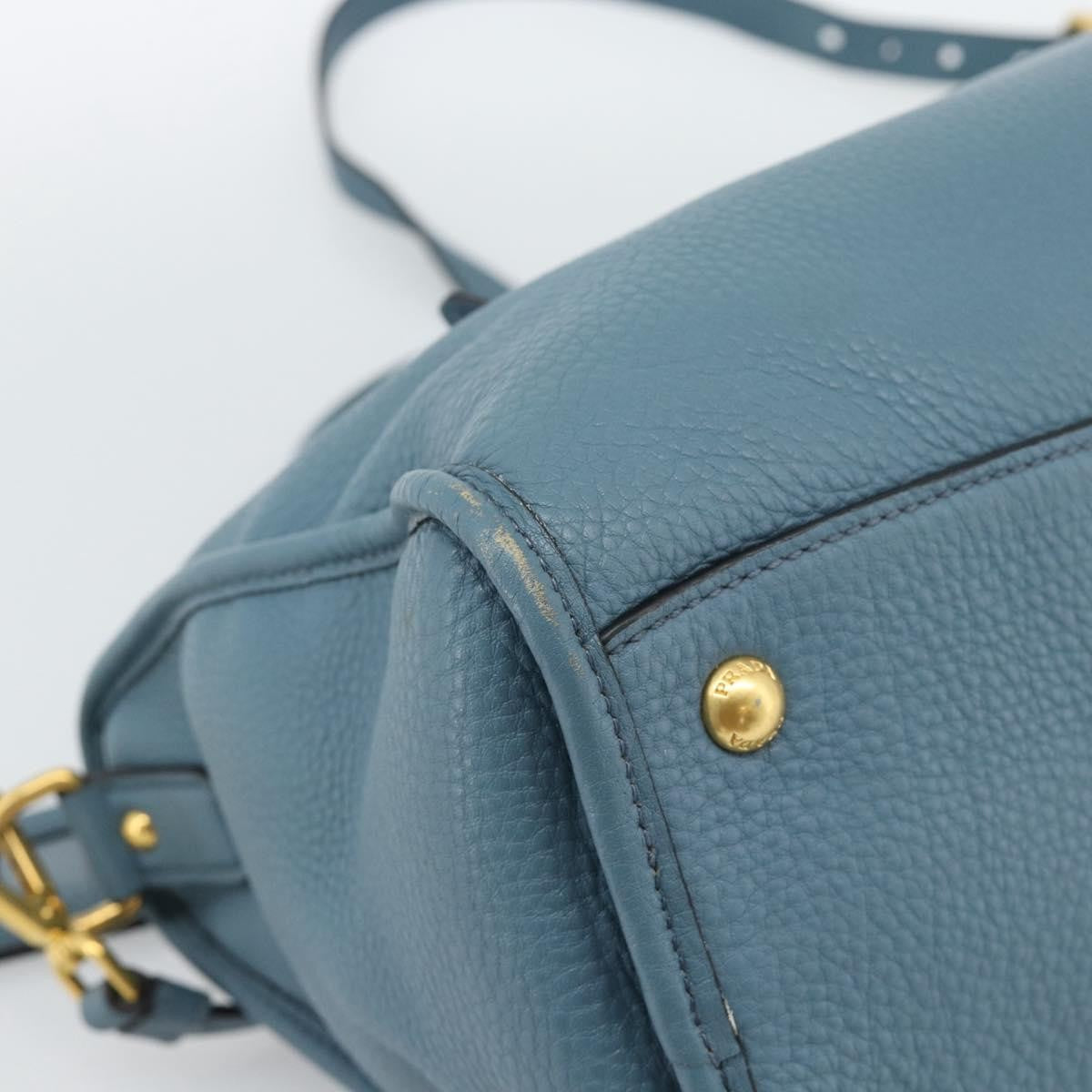 Prada Front Zip Convertible Satchel Vitello Phenix Blue Leather Handbag (Pre-Owned)
