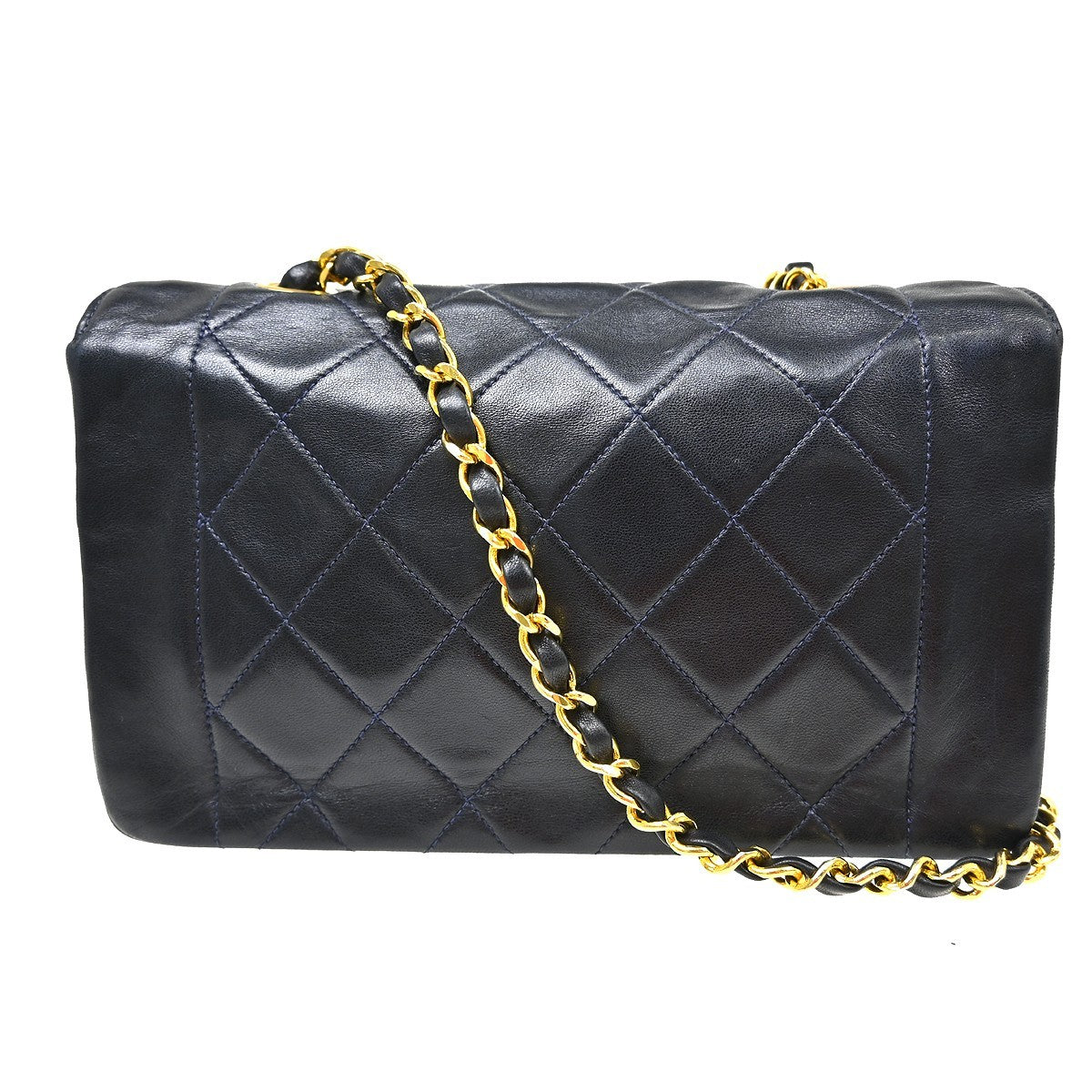 Chanel Vintage Diana Flap Quilted Lambskin Navy Leather Handbag (Pre-Owned)