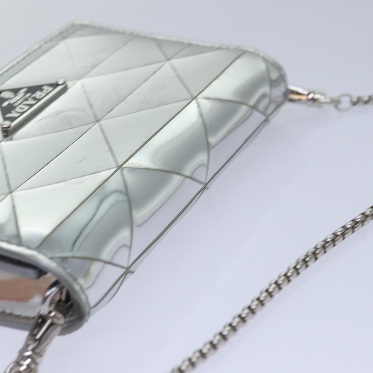 Prada Chain Embellished Leather Silver Leather Wallets Accessory (Pre-Owned)