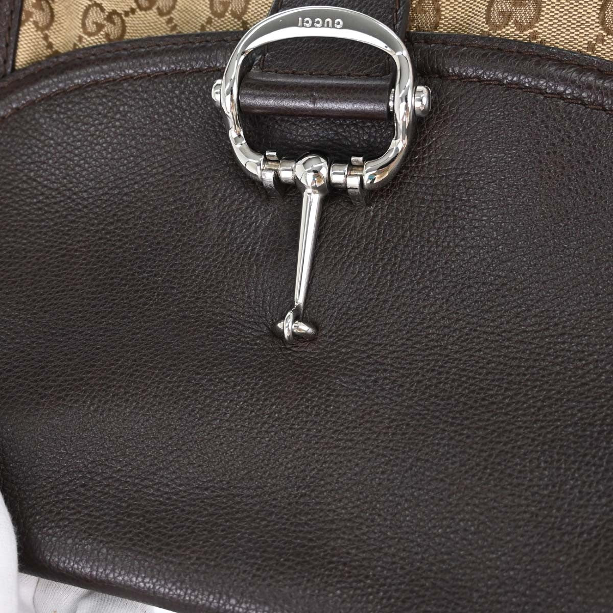 Gucci Techno Horsebit Flap Hobo Leather Beige Canvas Shoulder Bag Bag (Pre-Owned)