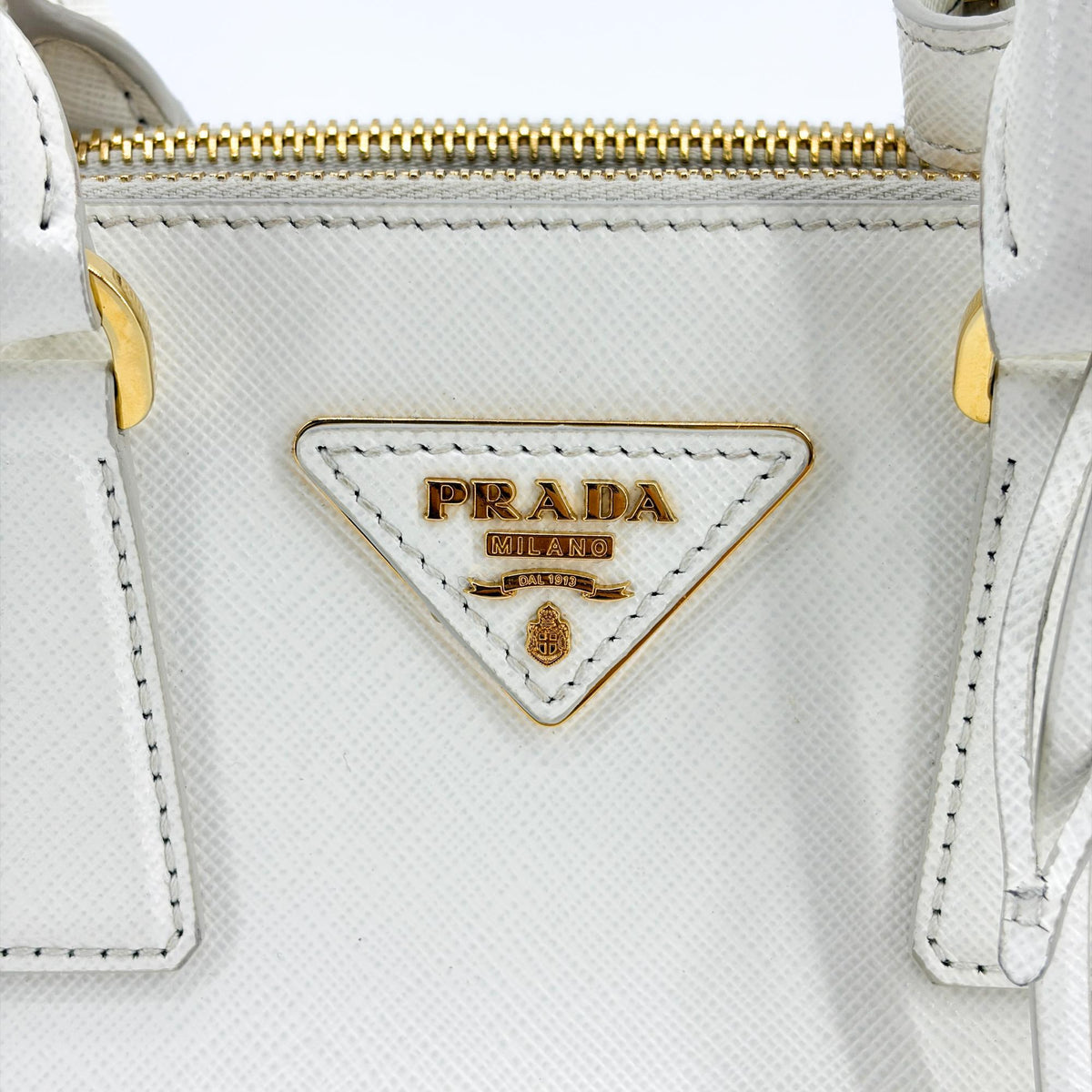 Prada Galleria Double Zip Saffiano Leather White Leather Tote Bag Bag (Pre-Owned)