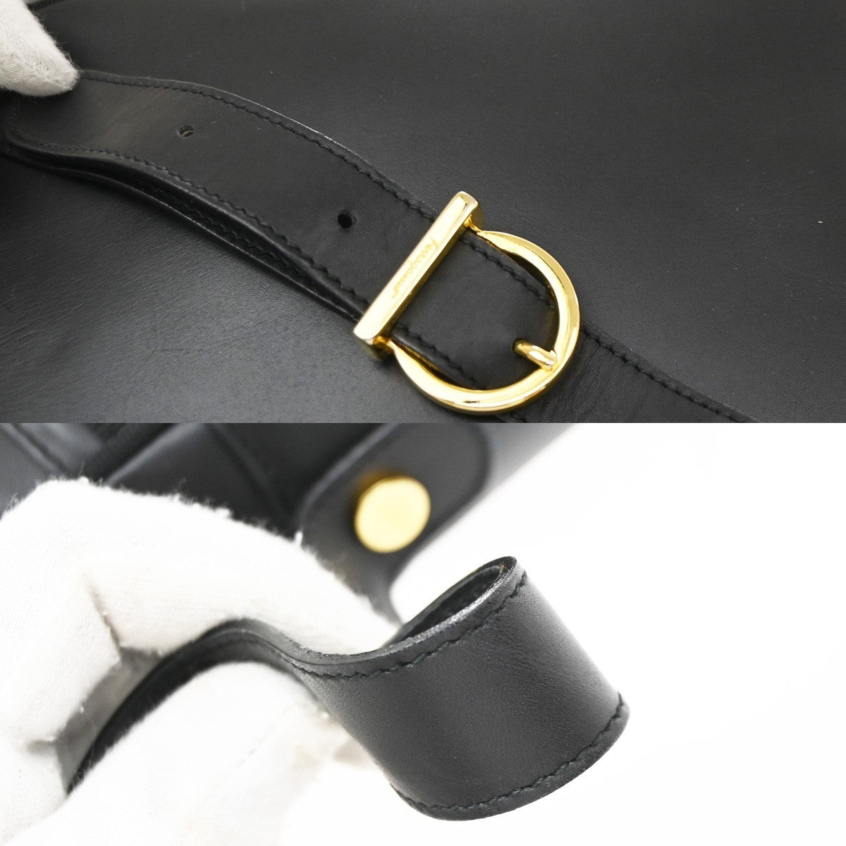 Salvatore Ferragamo Vara Bow Camera Leather Black Leather Shoulder Bag Bag (Pre-Owned)